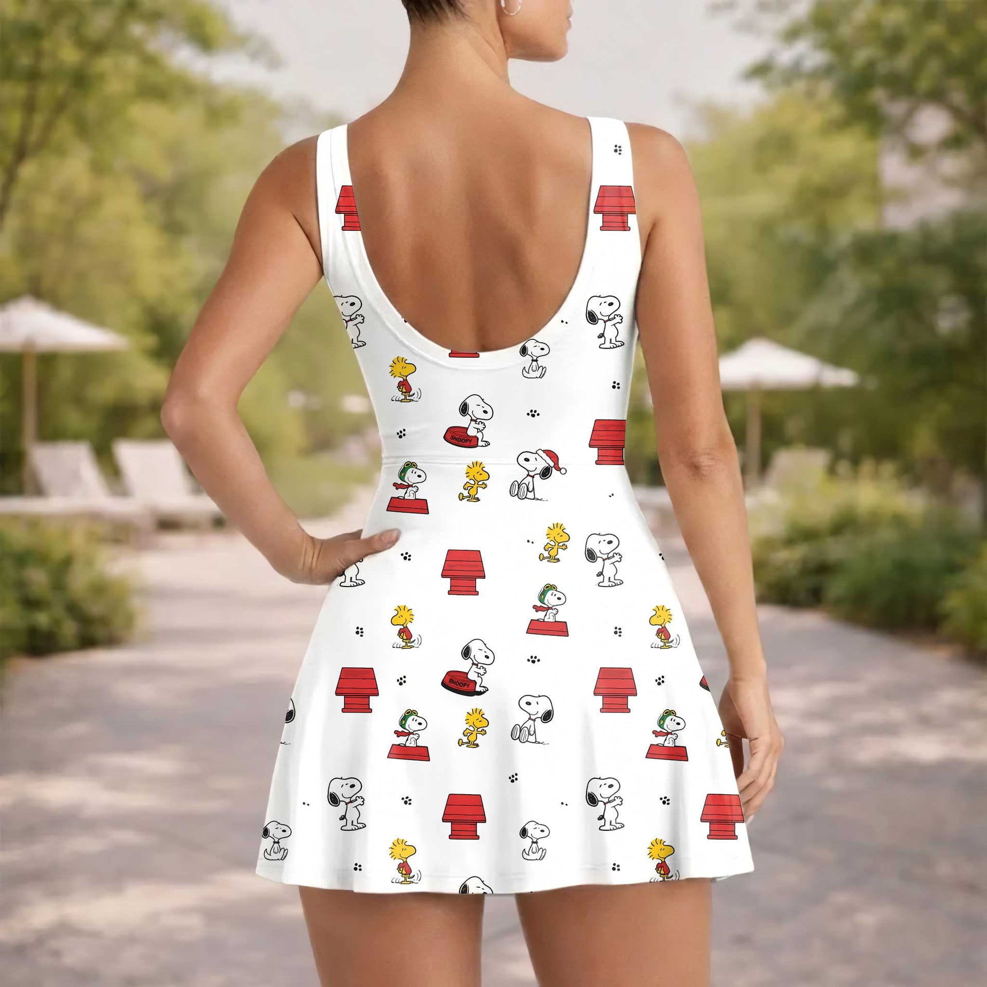 Snoopy & Woodstock Inspired Mother Daughter Matching Tennis Dress, Peanuts Cartoon White Bow Skort Dress, Cute Dog Character Outfit, Theme Park Vacation Clothing, Cute Mommy and Me Outfit - Image 5