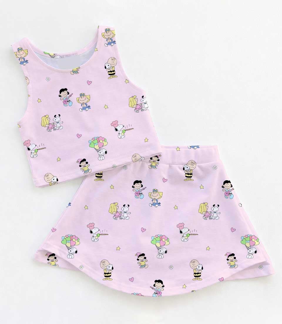 Snoopy & Peanuts Inspired Tennis & Skater Dress, Pink Charlie Brown & Friends Character Print Dress, Mother Daughter Matching Outfit, Cute Cartoon Vacation Clothing