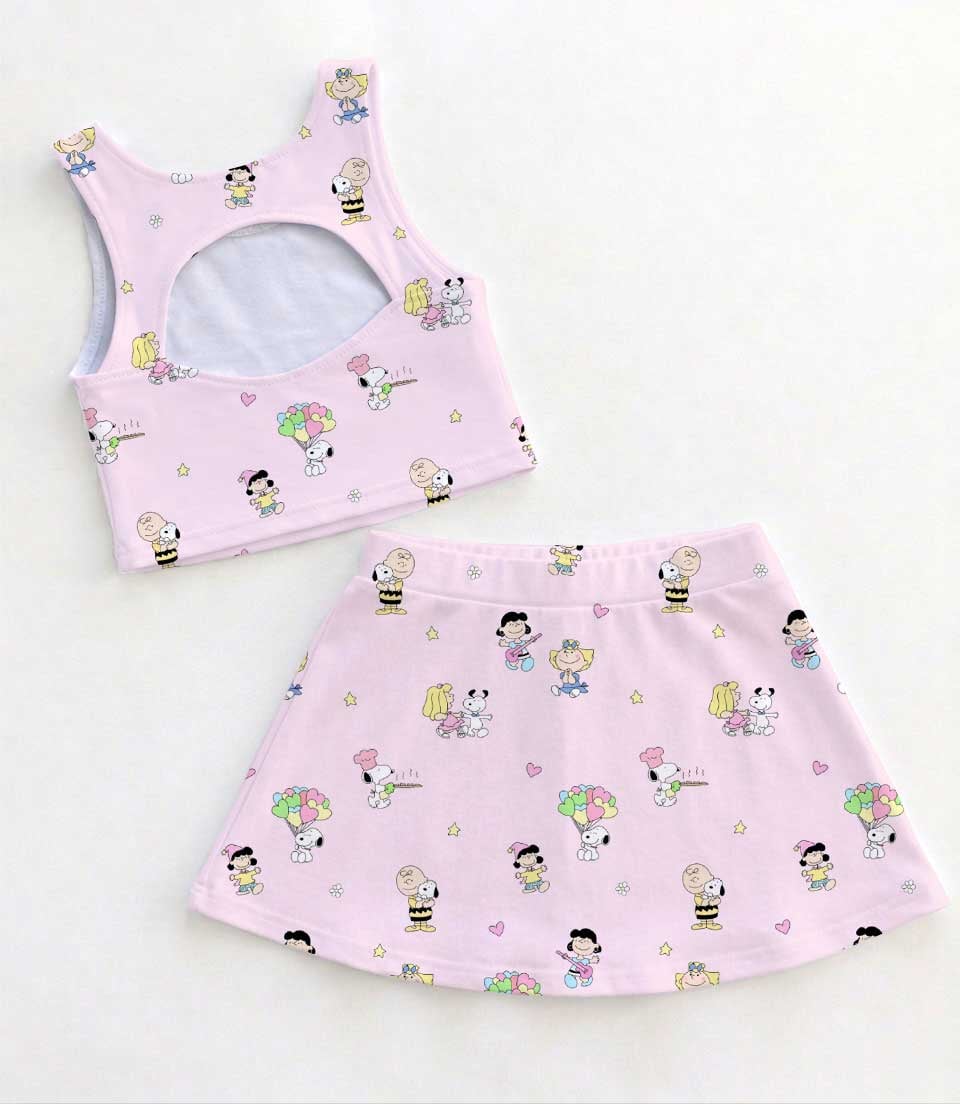 Snoopy & Peanuts Inspired Tennis & Skater Dress, Pink Charlie Brown & Friends Character Print Dress, Mother Daughter Matching Outfit, Cute Cartoon Vacation Clothing - Image 2