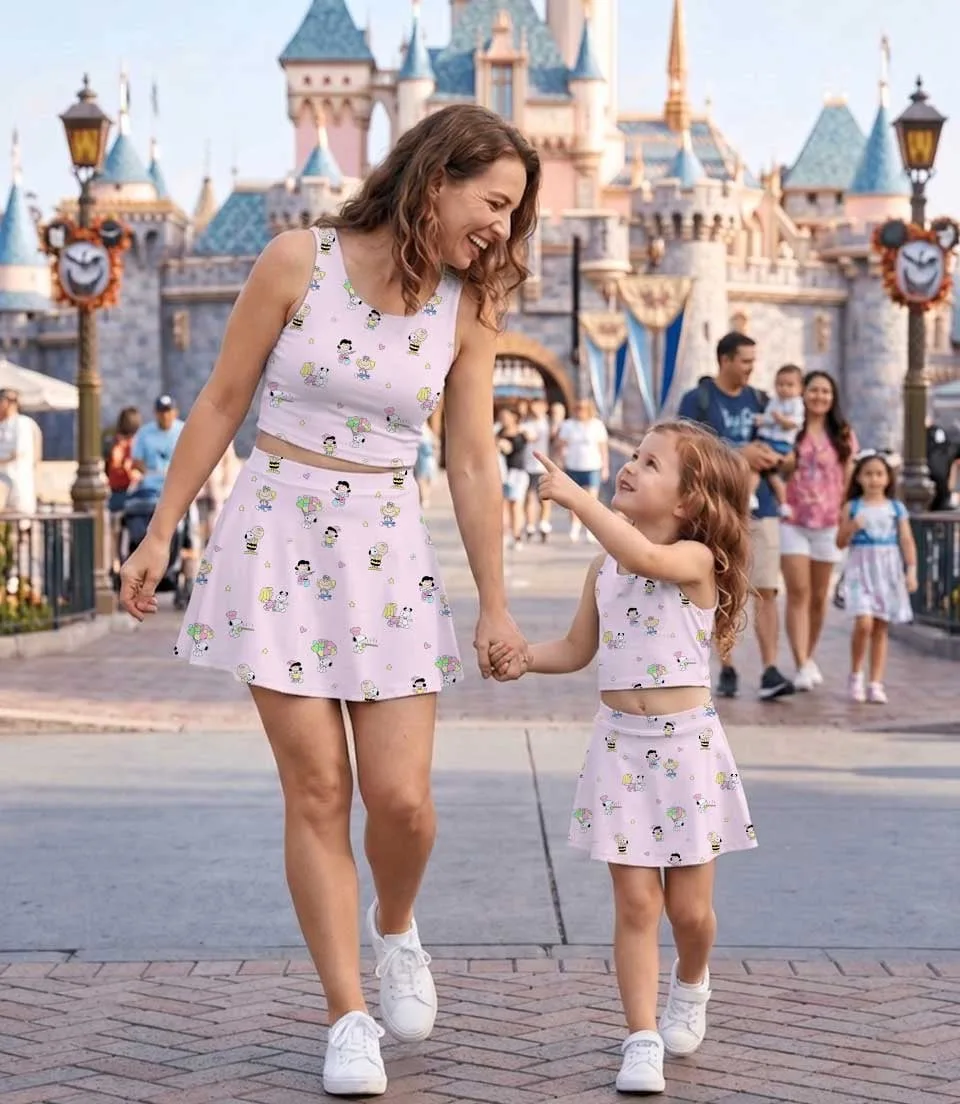 Peanuts Snoopy & Friends Dress Set, Pink Snoopy Charlie Brown Character Print Dress Set, Girls Cute Outfit, Peanuts Inspired Theme Park Vacation Clothing - Image 4