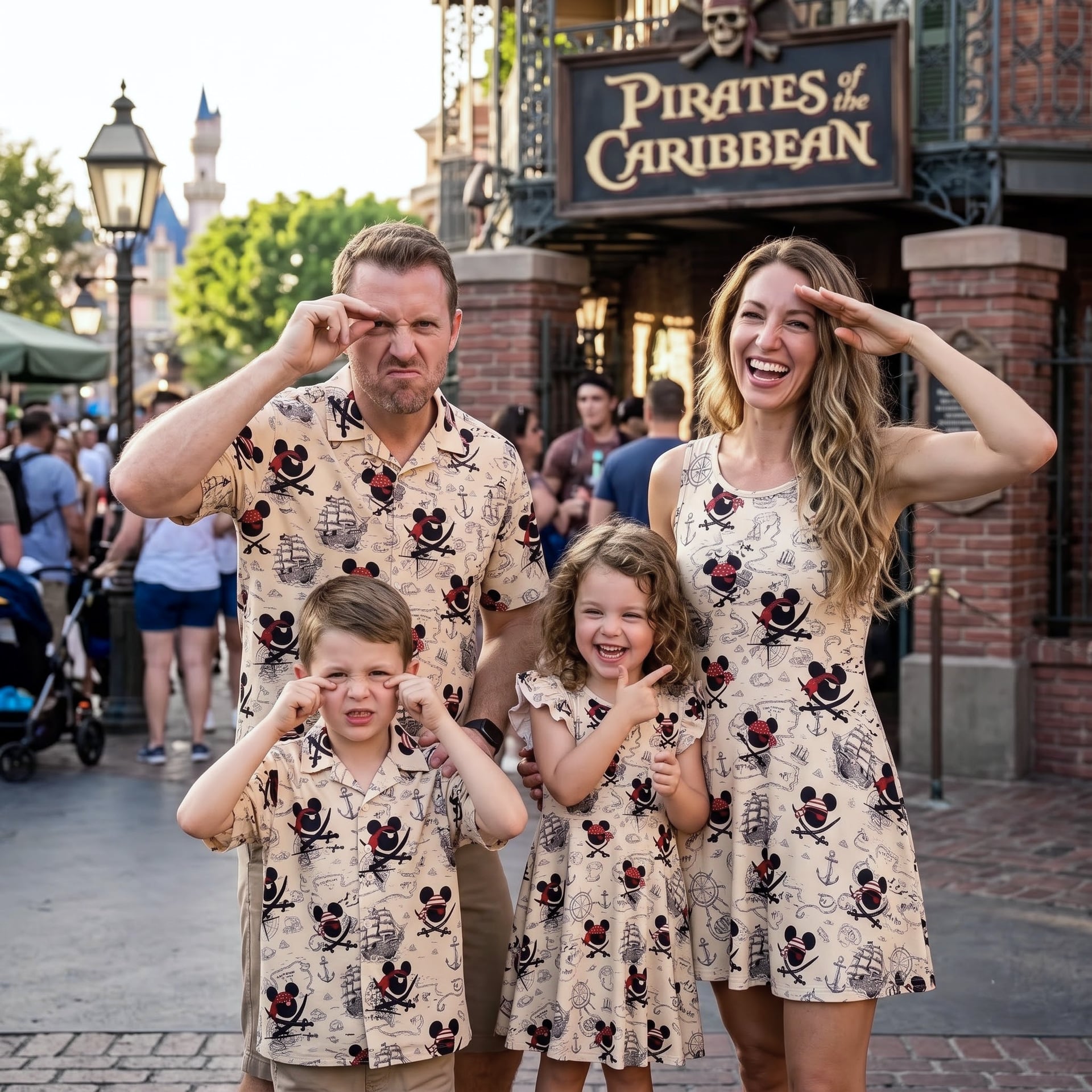 Pirate Mickey Family Matching Outfit, Mickey Mouse Pirate Print Hawaiian Shirt & Dress, Mom Dad Kids Matching Clothing, Theme Park Vacation Outfit, Cute Family Disney Trip Clothes