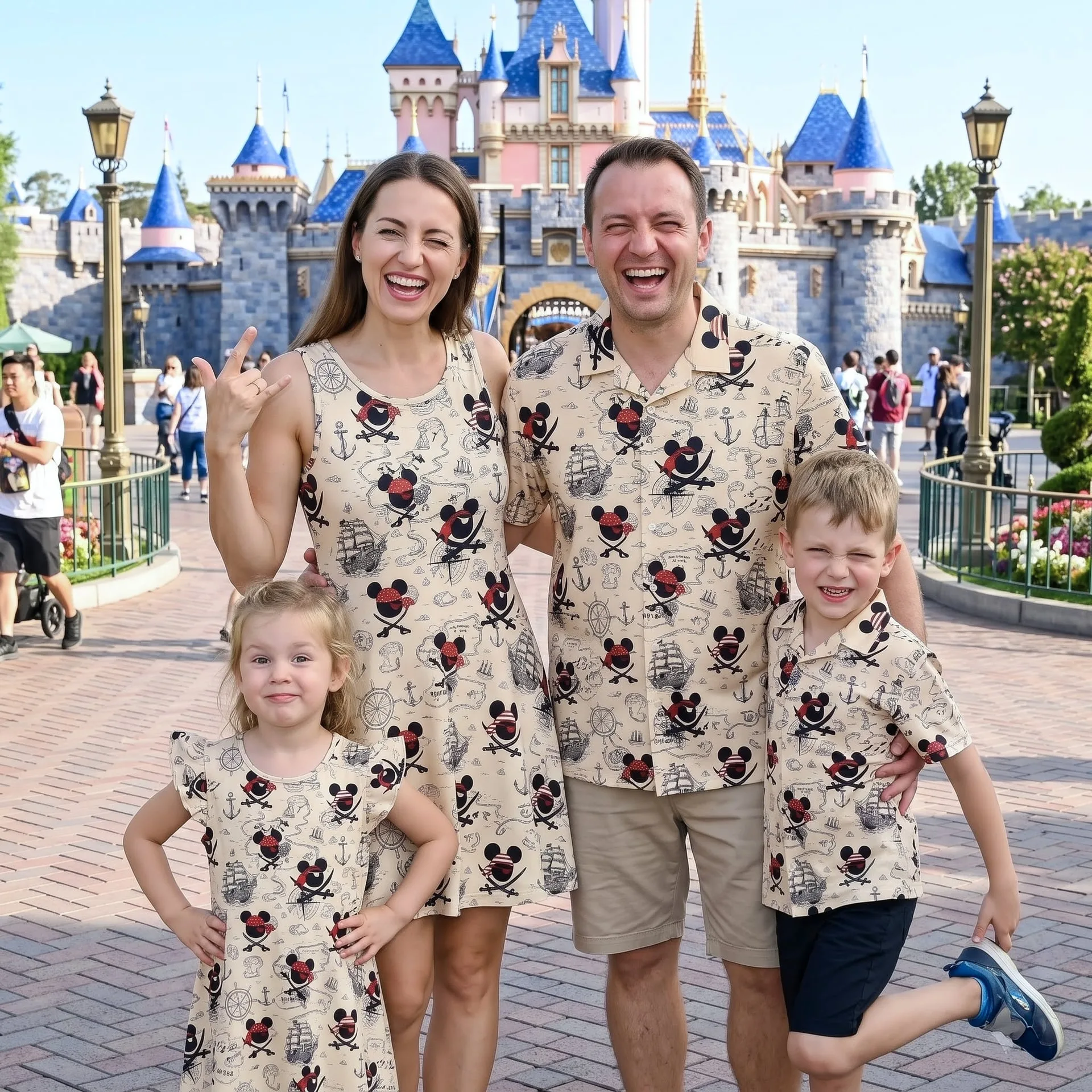 Pirate Mickey Family Matching Outfit, Mickey Mouse Pirate Print Hawaiian Shirt & Dress, Mom Dad Kids Matching Clothing, Theme Park Vacation Outfit, Cute Family Disney Trip Clothes - Image 5