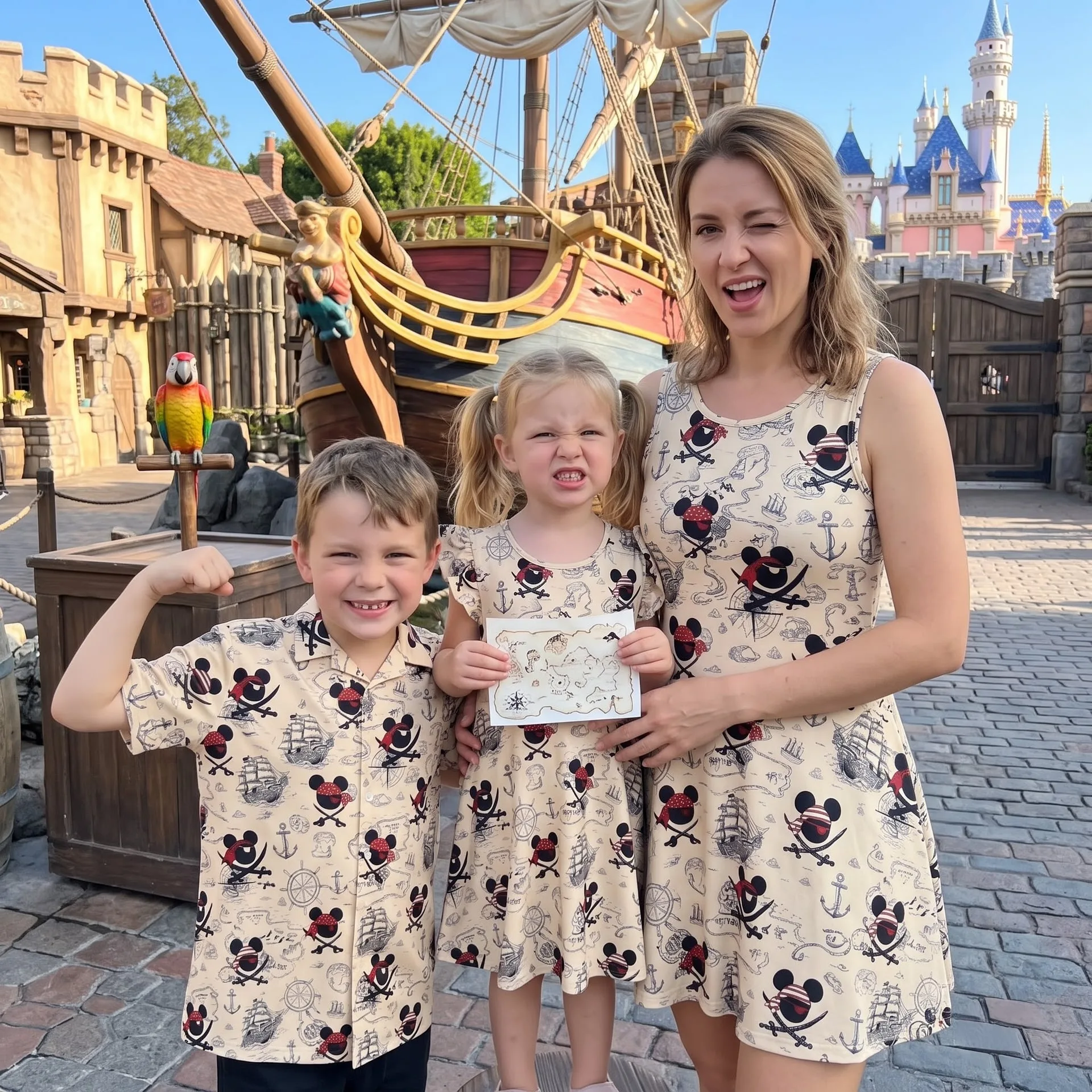 Pirate Mickey Family Matching Outfit, Mickey Mouse Pirate Print Hawaiian Shirt & Dress, Mom Dad Kids Matching Clothing, Theme Park Vacation Outfit, Cute Family Disney Trip Clothes - Image 4