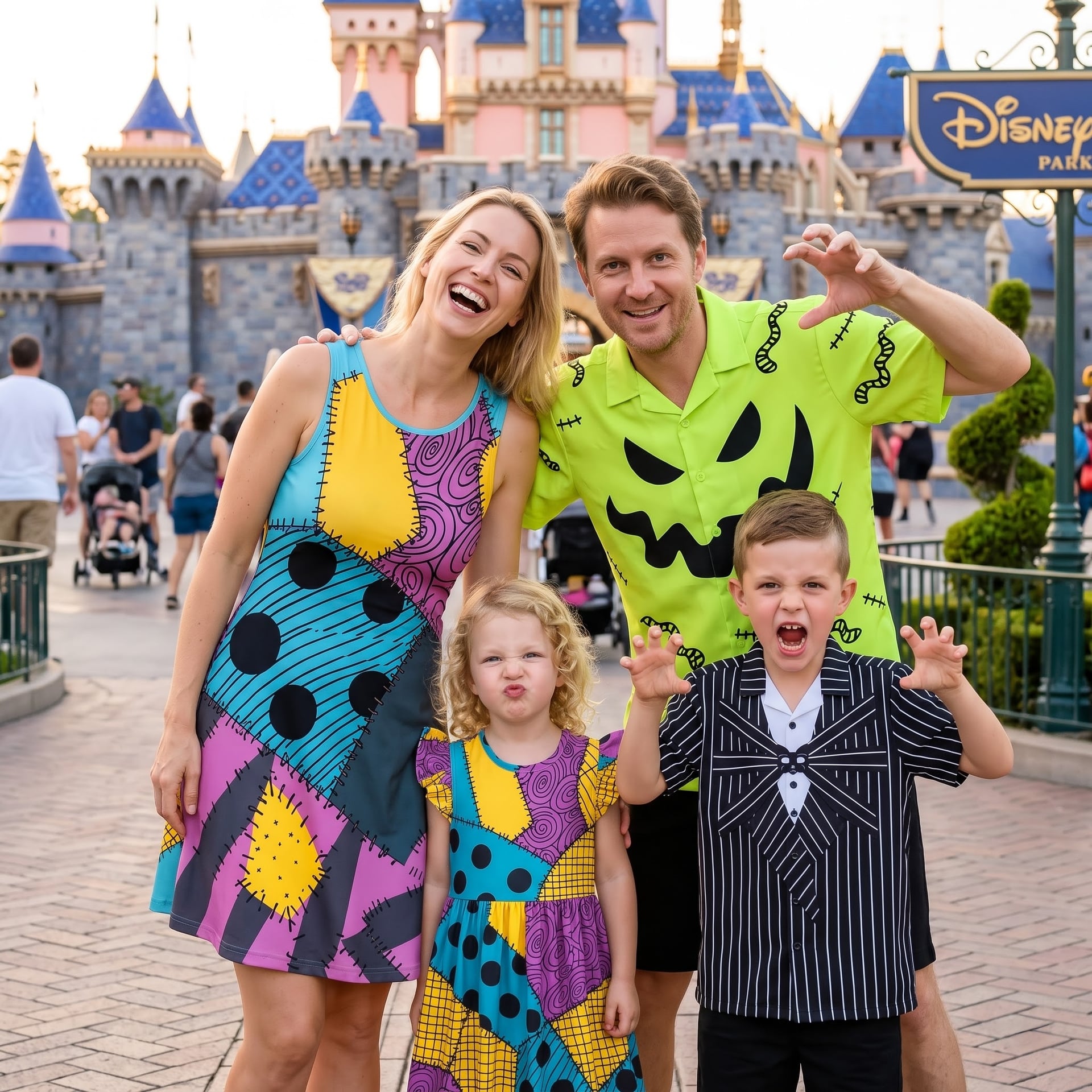 Nightmare Before Christmas Family Matching Outfit, Sally Inspired Tennis Dress, Oogie Boogie & Jack Skellington Hawaiian Shirts, Halloween Theme Park Vacation Clothing, Mom Dad Kids Matching Outfit