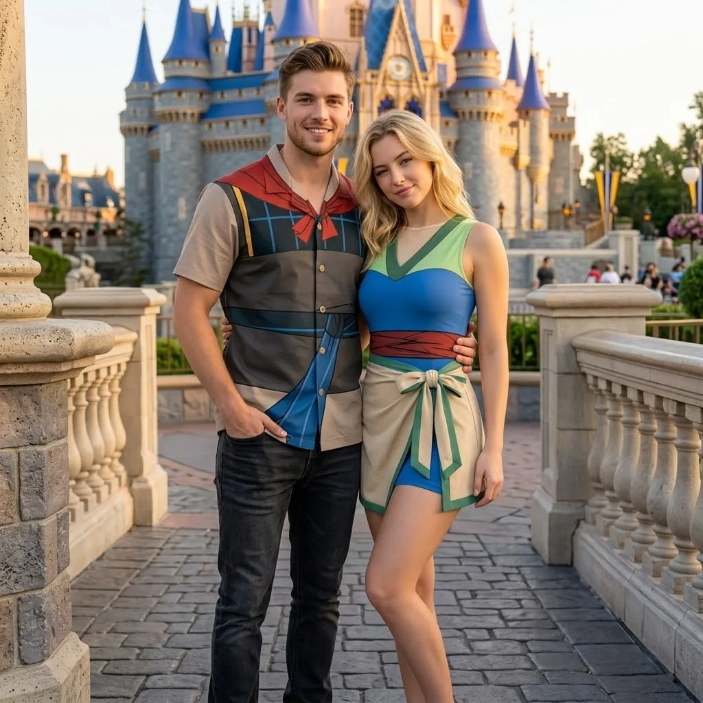 Mulan & Li Shang Couples Matching Outfit, Blue Green Warrior Dress & Shirt Set, His and Hers Matching Outfit, Disney Inspired Theme Park Vacation Clothing - Image 2