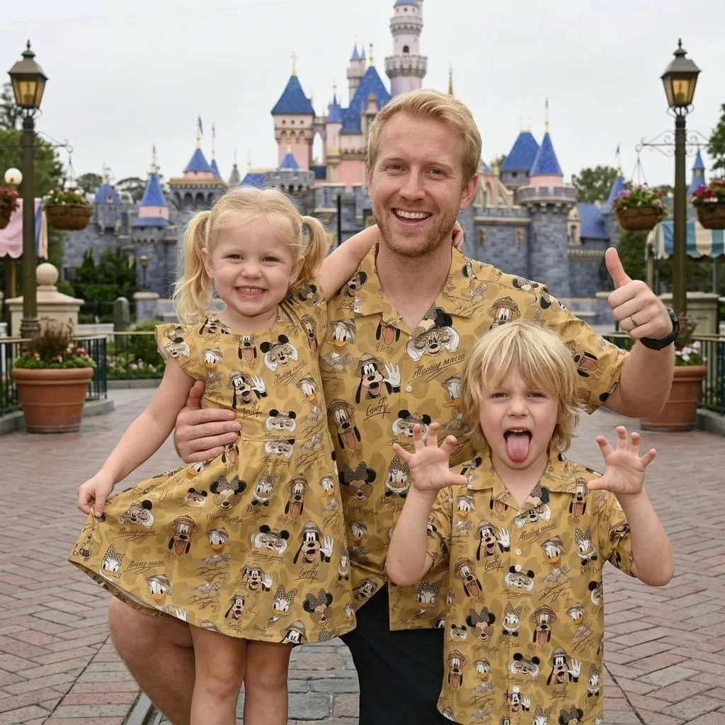 Mickey & Friends Family Matching Outfit, Vintage Mickey Minnie Donald Goofy Pluto Print Tennis & Skater Dress & Hawaiian Shirt, Mom Dad Kids Matching Clothing, Theme Park Vacation Out - Image 4