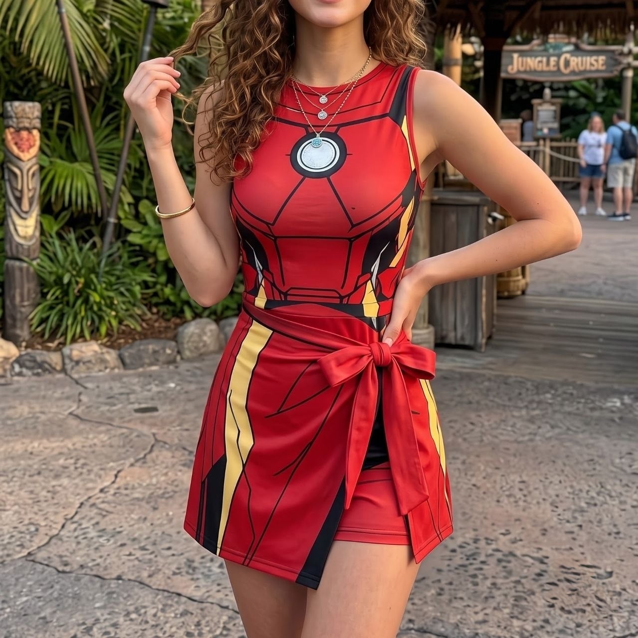 Iron Man Tennis Dress, Red Superhero Armor Print Dress, Mother Daughter Matching Outfit, Marvel Inspired Theme Park Vacation Clothing - Image 5