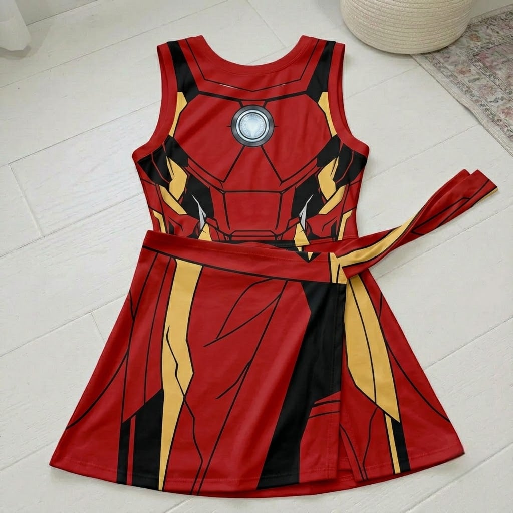 Iron Man Tennis Dress, Red Superhero Armor Print Dress, Mother Daughter Matching Outfit, Marvel Inspired Theme Park Vacation Clothing - Image 2