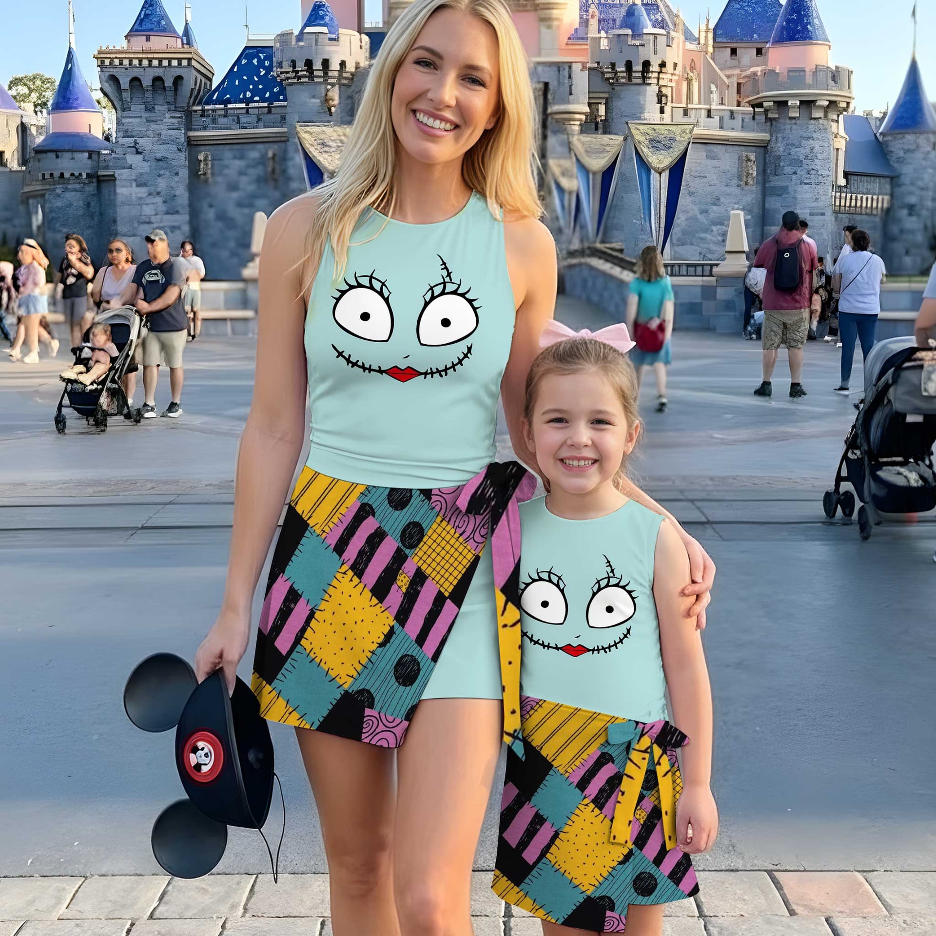 Sally Nightmare Before Christmas Tennis Dress, Patchwork Character Print Dress, Women Halloween Outfit, Tim Burton Inspired Theme Park Vacation Clothing