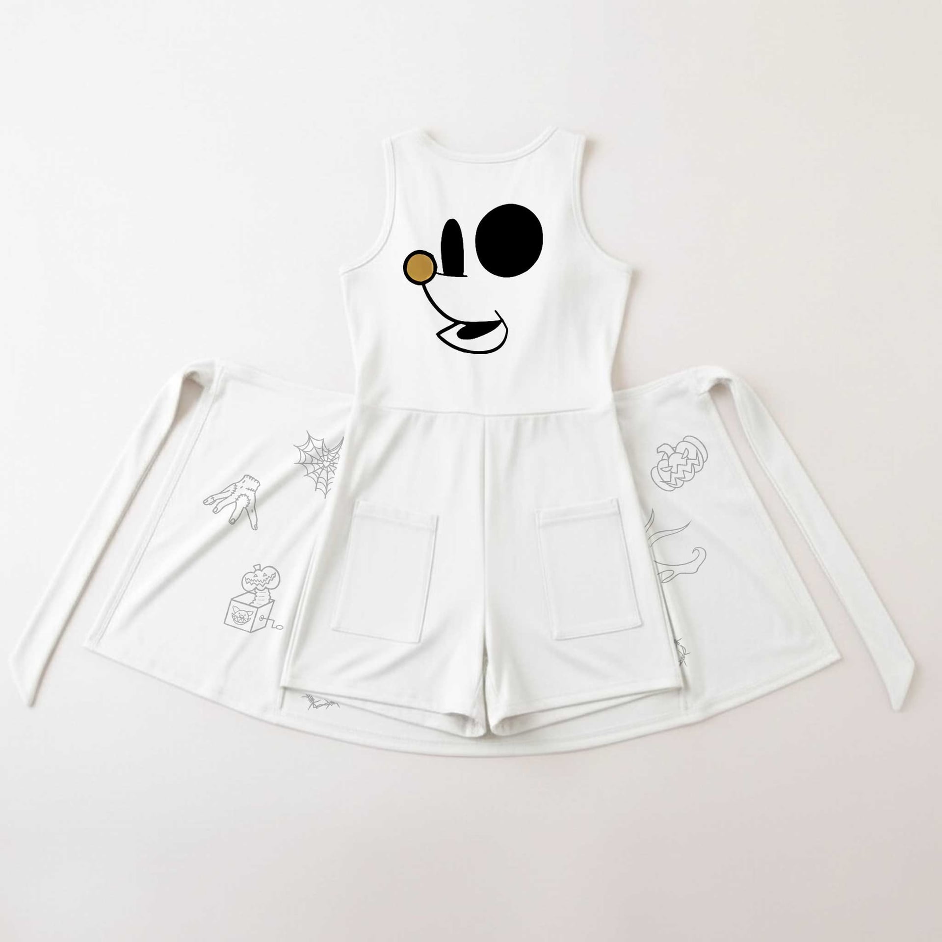 Zero Nightmare Before Christmas Tennis Dress, White Ghost Dog & Pumpkin Print Dress, Women Halloween Outfit, Tim Burton Inspired Theme Park Vacation Clothing - Image 2