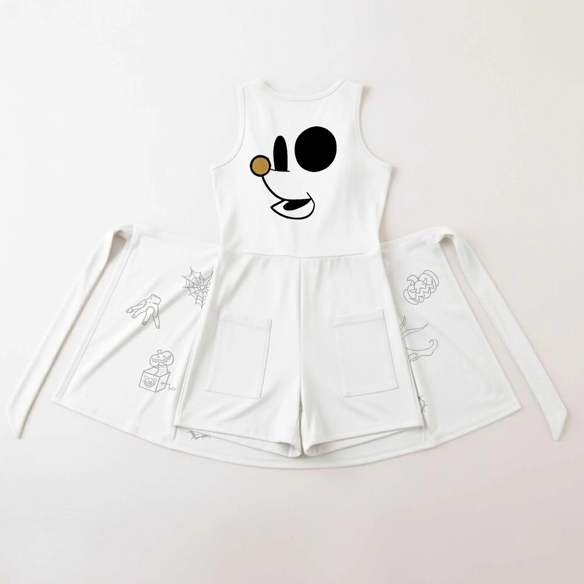 Zero Nightmare Before Christmas Tennis Dress, White Ghost Dog & Pumpkin Print Dress, Women Halloween Outfit, Tim Burton Inspired Theme Park Vacation Clothing - Image 2