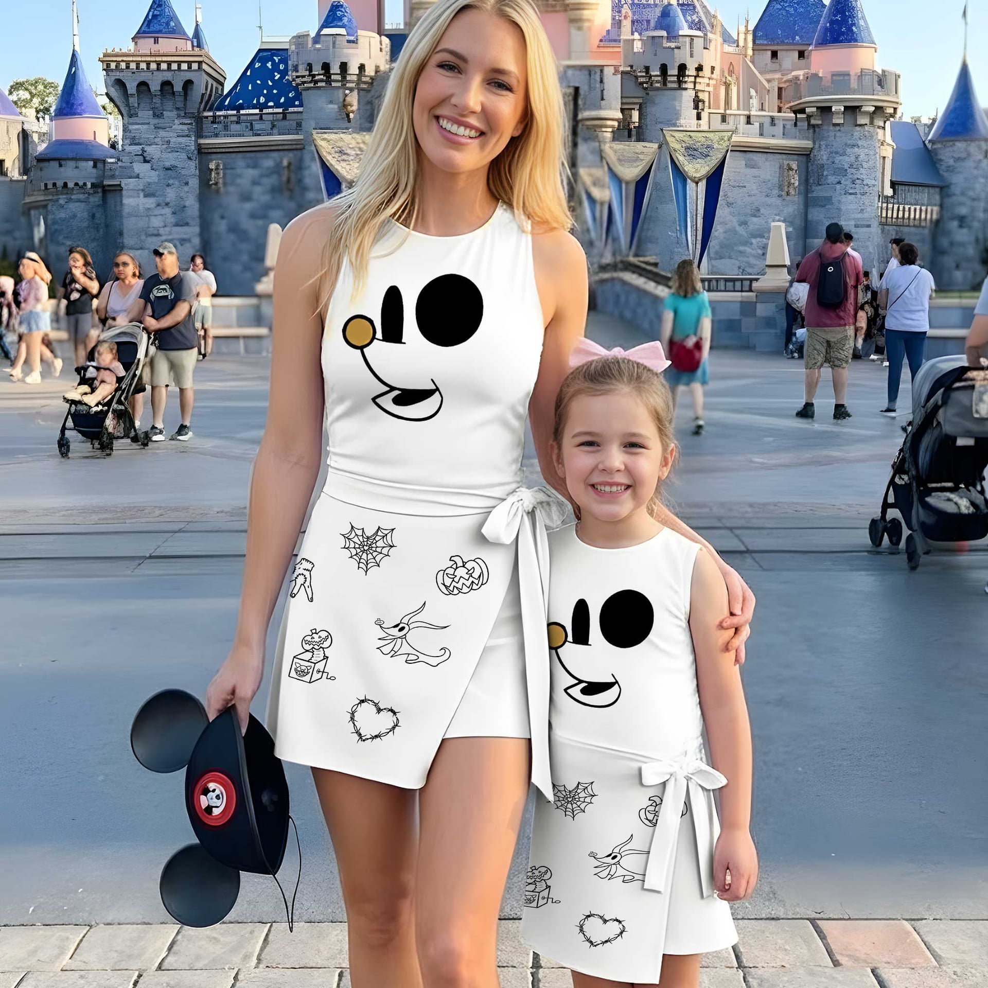 Zero Nightmare Before Christmas Tennis Dress, White Ghost Dog & Pumpkin Print Dress, Women Halloween Outfit, Tim Burton Inspired Theme Park Vacation Clothing
