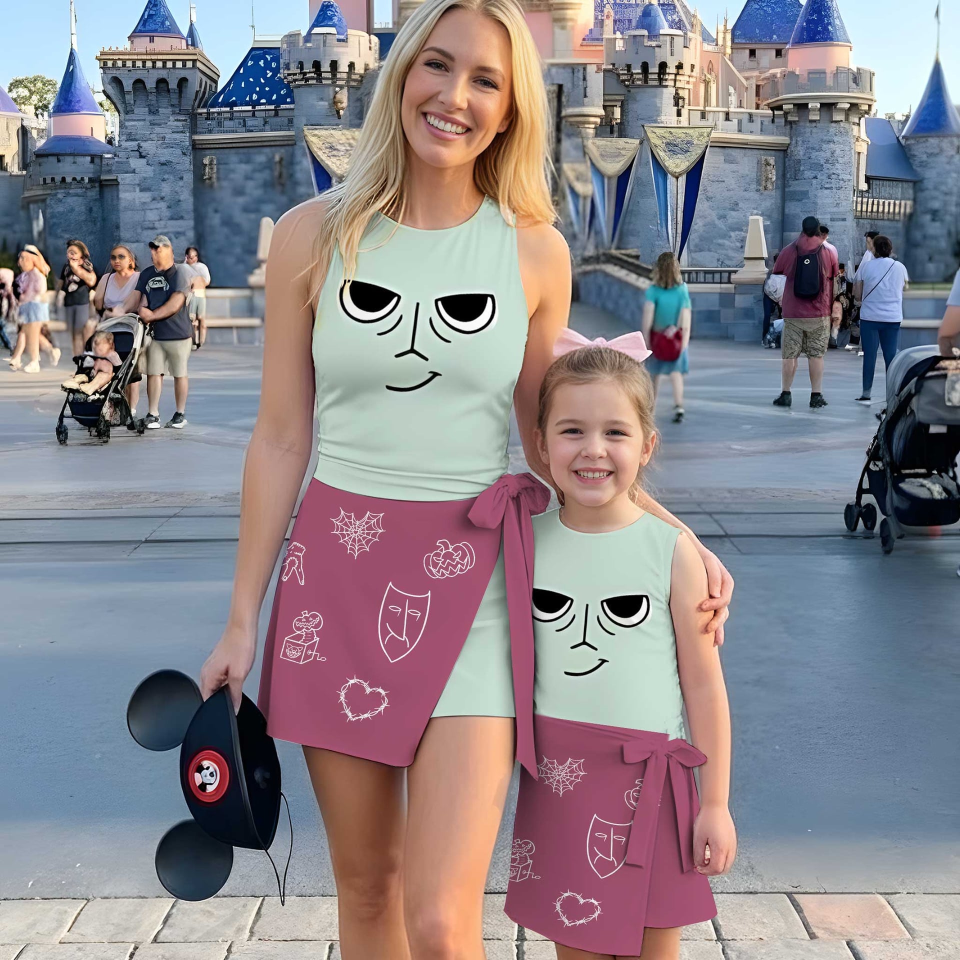 Oogie Boogie Nightmare Before Christmas Tennis Dress, Green & Purple Halloween Character Print Dress, Mother Daughter Matching Outfit, Tim Burton Inspired Theme Park Vacation Clothing