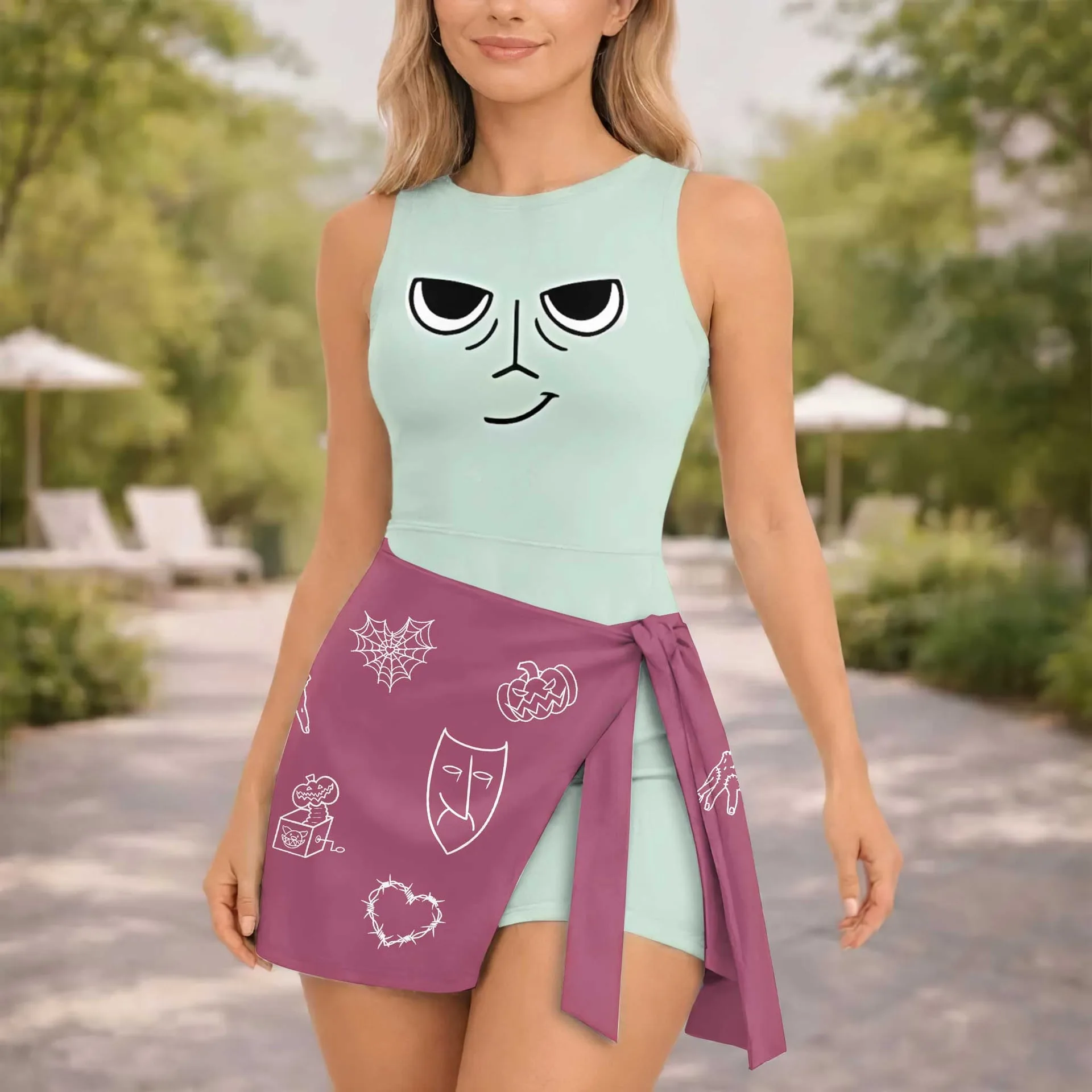 Mommy and Me Matching Outfit, Halloween Tennis Dress Set, Mother Daughter Matching Dresses, Spooky Face Costume Dress, Theme Park Vacation Outfit - Image 4