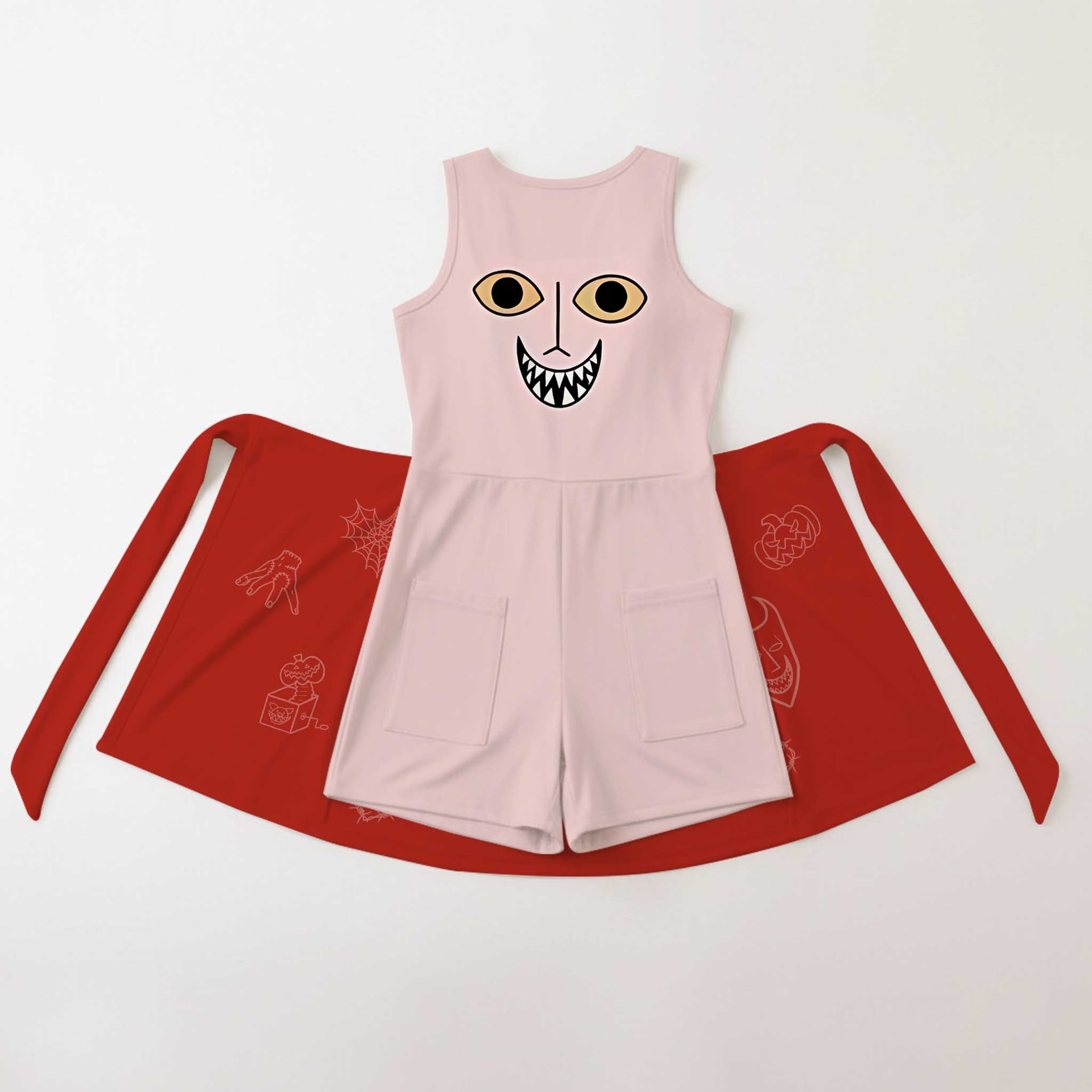 Lock Nightmare Before Christmas Tennis Dress, Pink & Red Halloween Character Print Dress, Women Halloween Outfit, Tim Burton Inspired Theme Park Vacation Clothing - Image 2