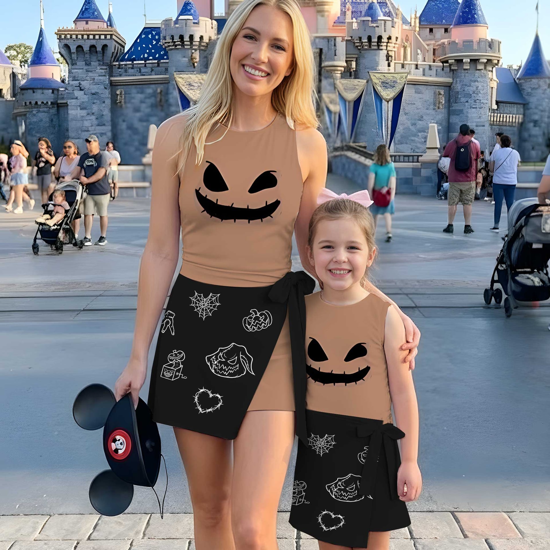 Oogie Boogie Nightmare Before Christmas Tennis Dress, Brown & Black Halloween Character Print Dress, Mother Daughter Matching Outfit, Tim Burton Inspired Theme Park Vacation Clothing