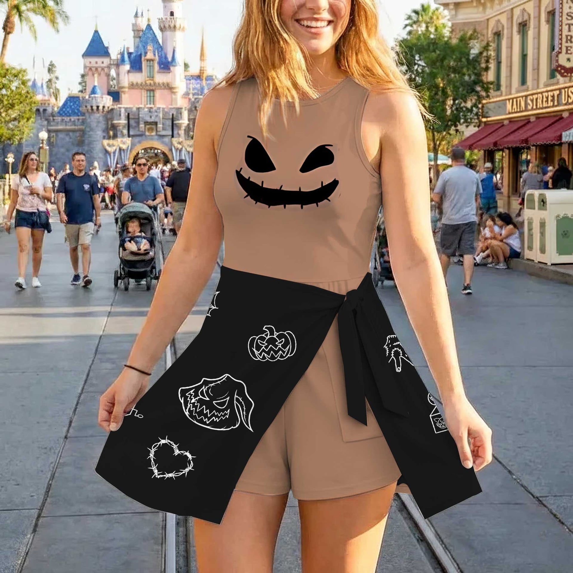Oogie Boogie Nightmare Before Christmas Tennis Dress, Brown & Black Halloween Character Print Dress, Mother Daughter Matching Outfit, Tim Burton Inspired Theme Park Vacation Clothing - Image 3
