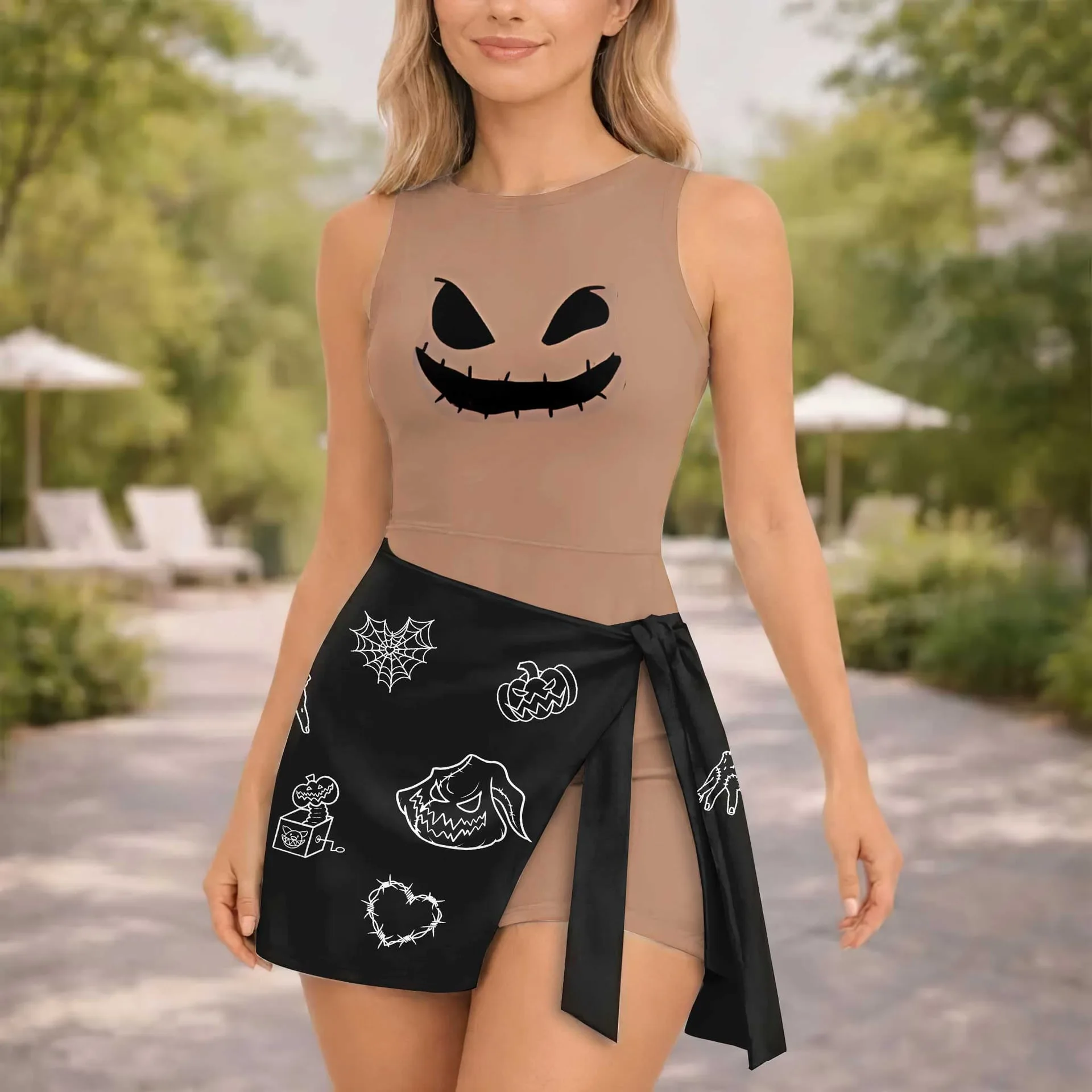 Mommy and Me Matching Outfit, Halloween Tennis Dress Set, Mother Daughter Matching Dresses, Pumpkin Face Costume Outfit, Theme Park Family Vacation Wear - Image 4