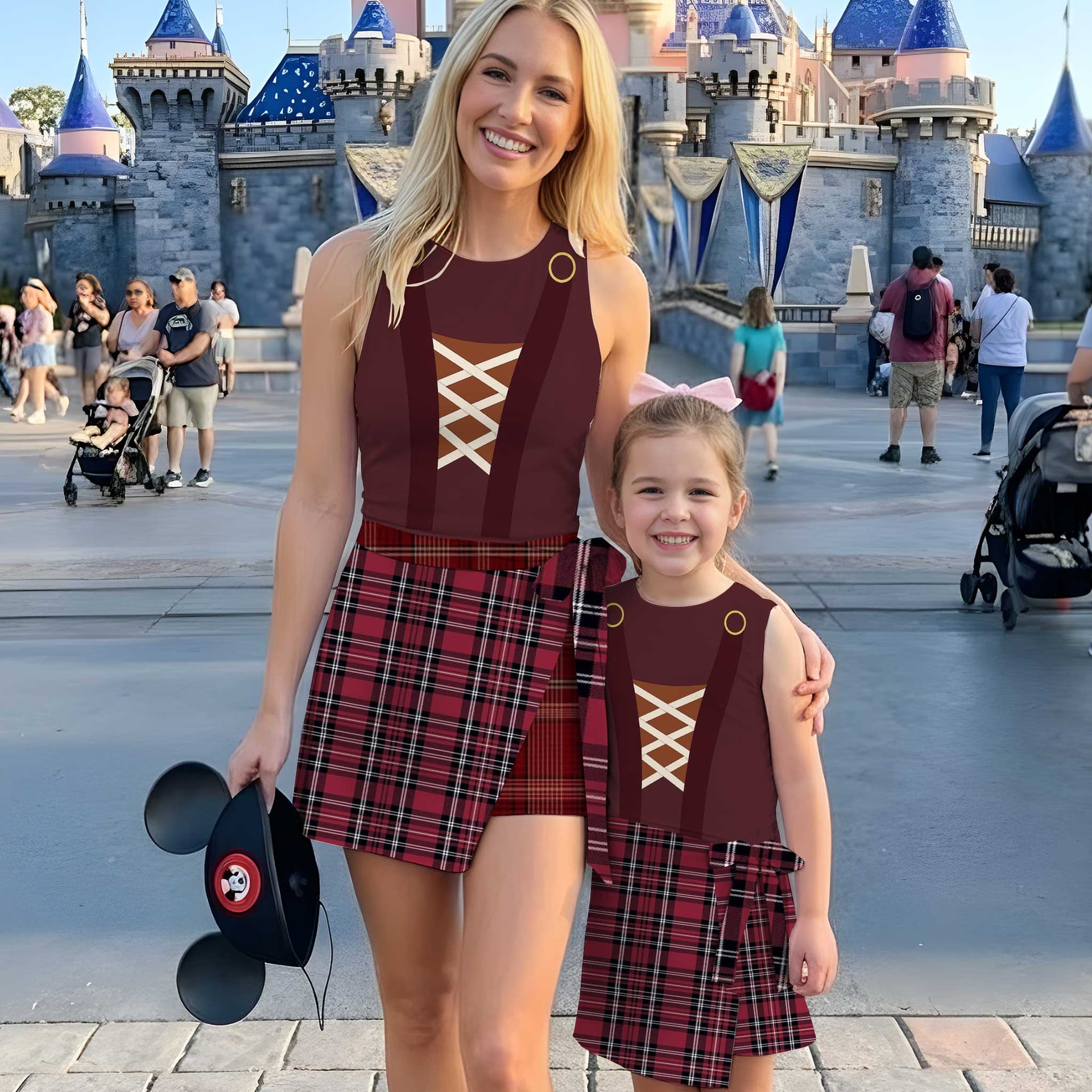 Mother Gothel Tangled Tennis Dress, Burgundy Plaid Corset Print Dress, Women Character Inspired Outfit, Tangled Inspired Theme Park Vacation Clothing