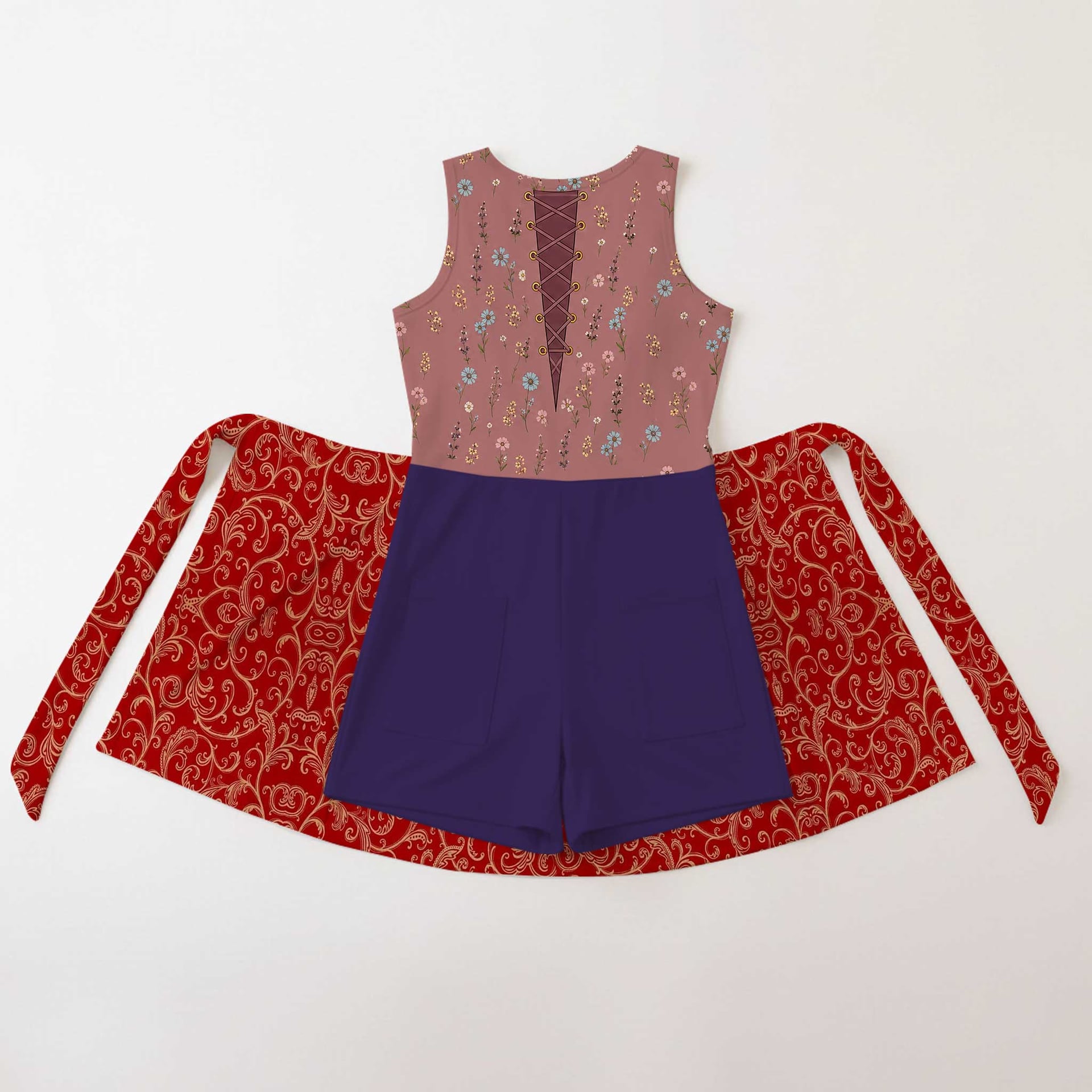 Mother Gothel Tangled Tennis Dress, Burgundy Floral Corset Print Dress, Mother Daughter Matching Outfit, Tangled Inspired Theme Park Vacation Clothing - Image 2