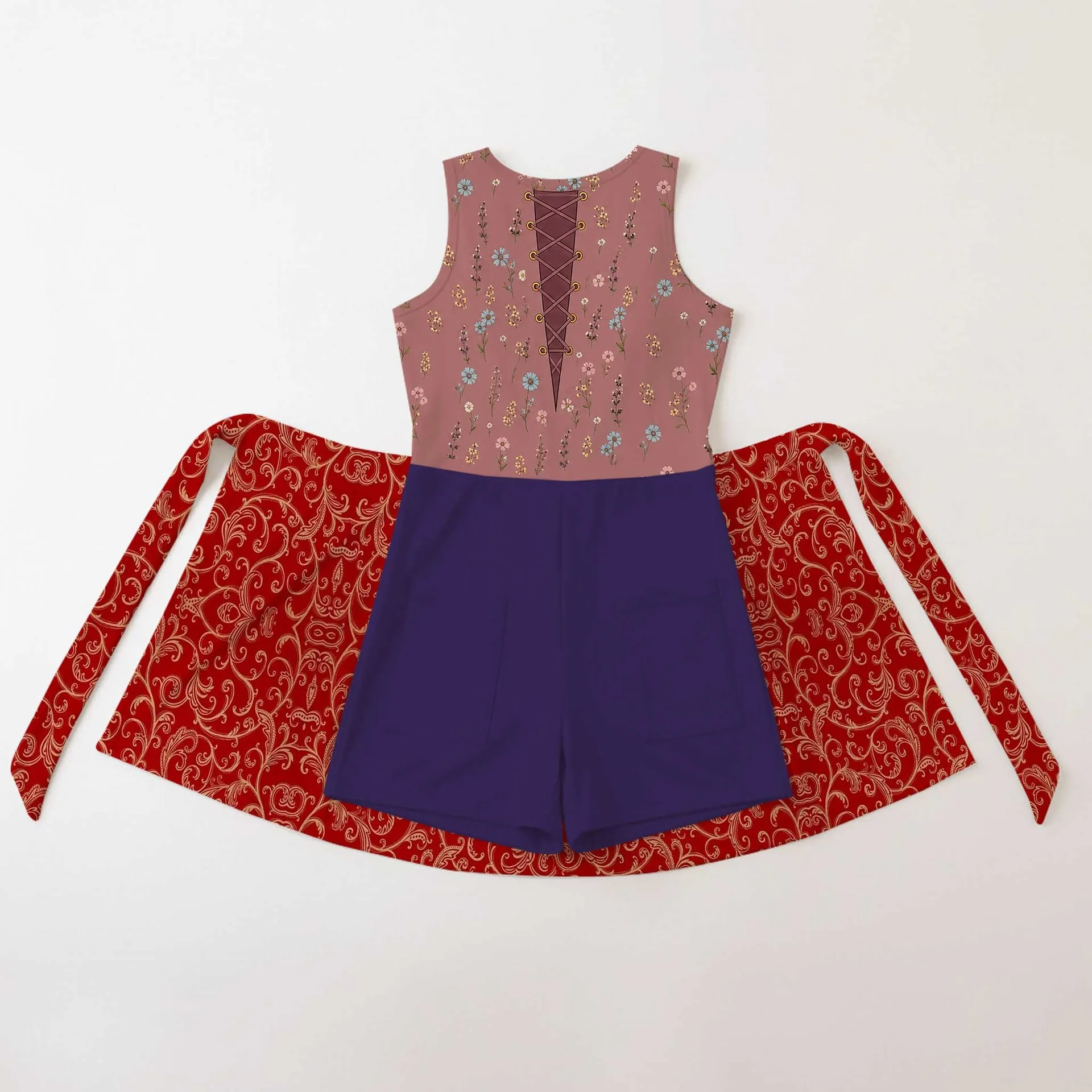 Mother Gothel Tangled Tennis Dress, Burgundy Floral Corset Print Dress, Mother Daughter Matching Outfit, Tangled Inspired Theme Park Vacation Clothing - Image 2