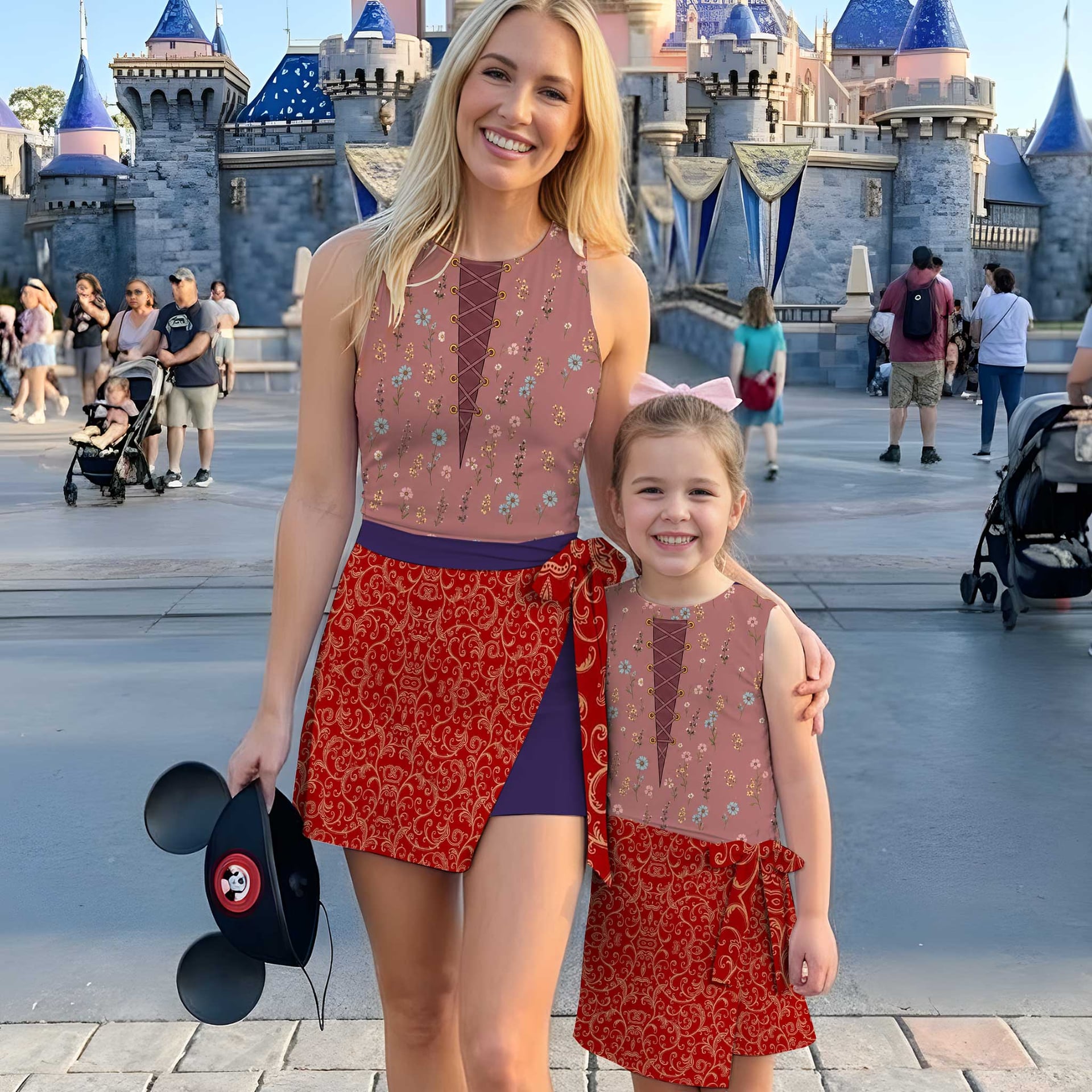 Mother Gothel Tangled Tennis Dress, Burgundy Floral Corset Print Dress, Mother Daughter Matching Outfit, Tangled Inspired Theme Park Vacation Clothing
