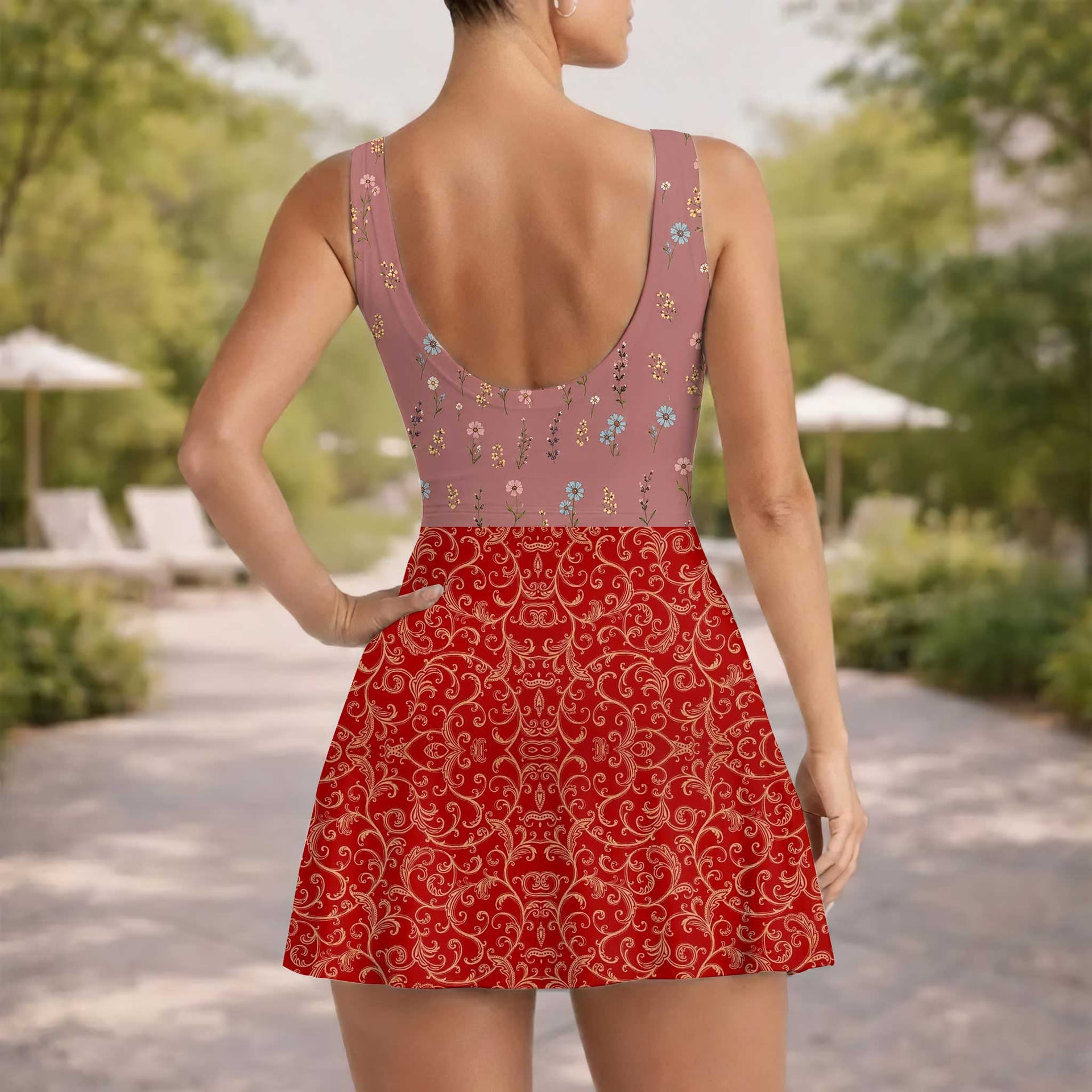 Mother Gothel Tangled Tennis Dress, Burgundy Floral Corset Print Dress, Mother Daughter Matching Outfit, Tangled Inspired Theme Park Vacation Clothing - Image 5