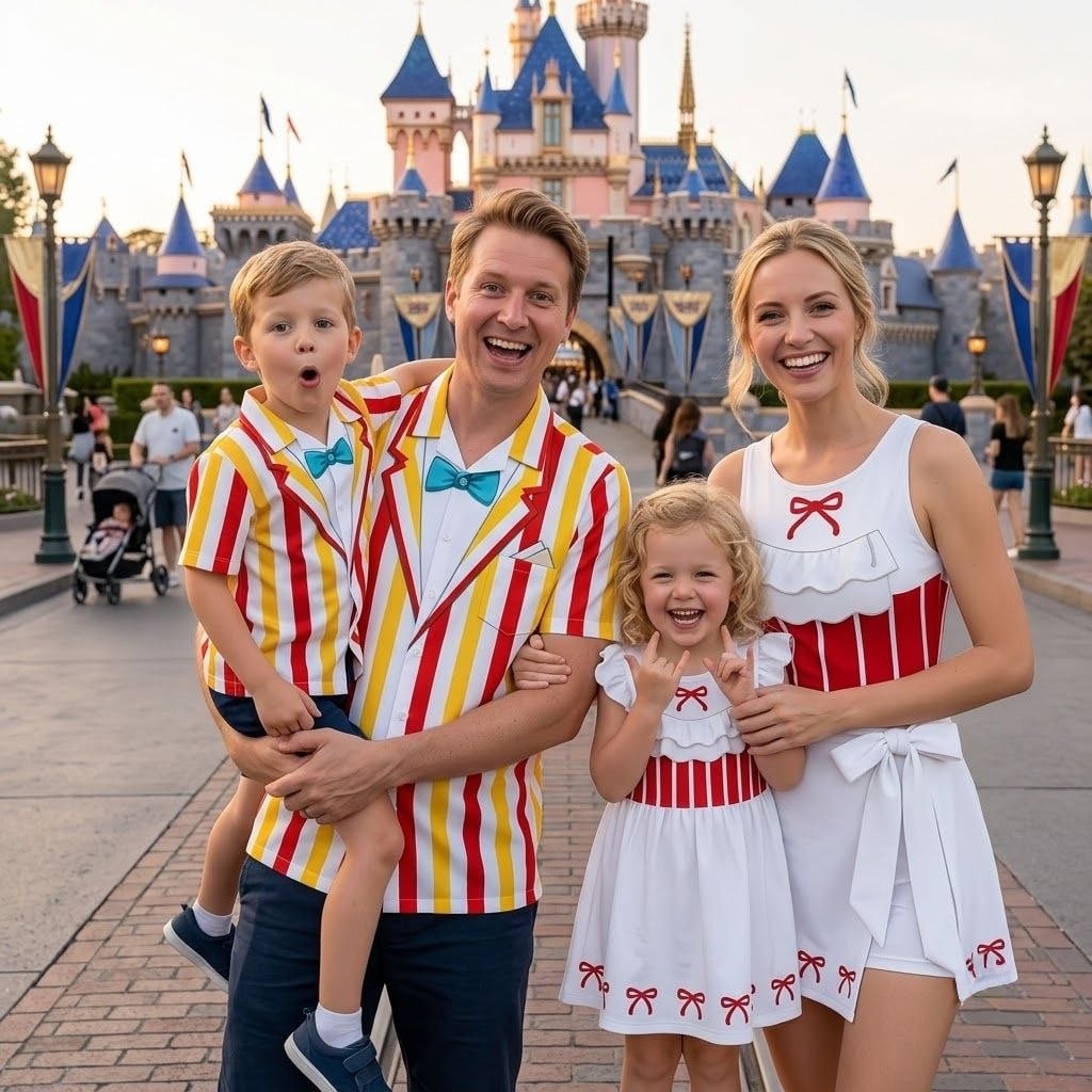 Mary Poppins Family Matching Outfit, Red White Striped Dress & Shirt Set, Mother Daughter Father Son Matching Outfit, Theme Park Vacation Family Clothing - Image 2