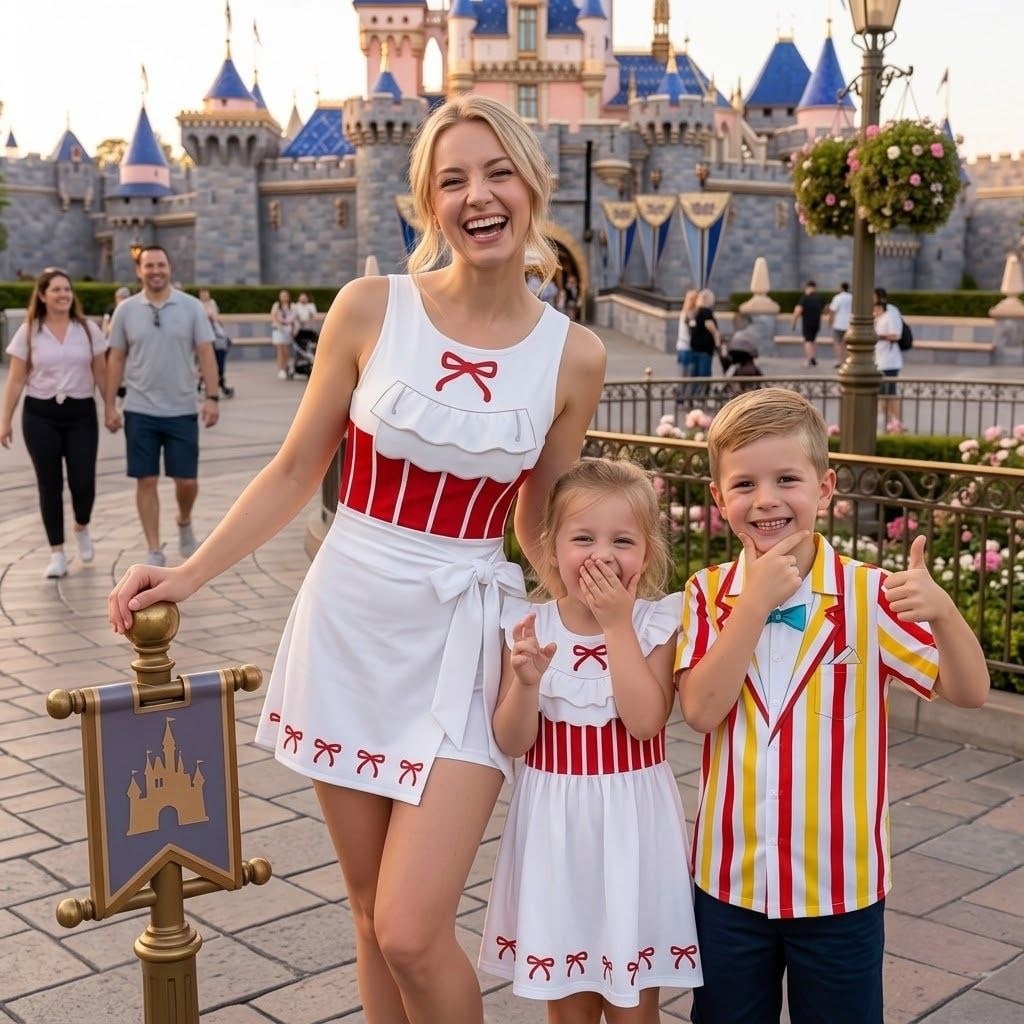 Mary Poppins Family Matching Outfit, Red White Striped Dress & Shirt Set, Mother Daughter Father Son Matching Outfit, Theme Park Vacation Family Clothing - Image 4