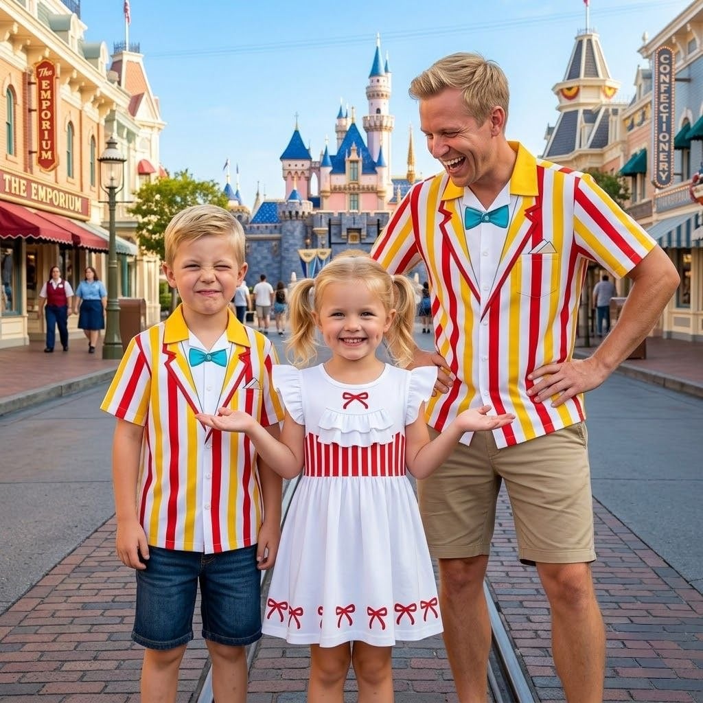 Mary Poppins Family Matching Outfit, Red White Striped Dress & Shirt Set, Mother Daughter Father Son Matching Outfit, Theme Park Vacation Family Clothing - Image 5