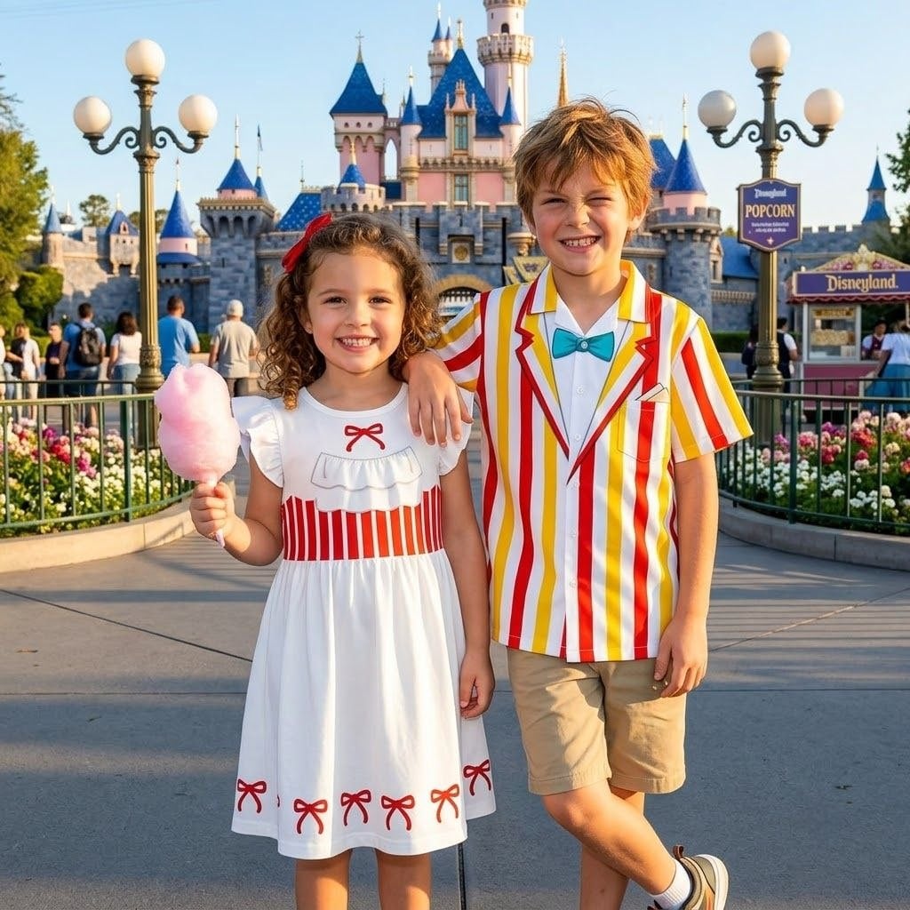 Mary Poppins Family Matching Outfit, Red White Striped Dress & Shirt Set, Mother Daughter Father Son Matching Outfit, Theme Park Vacation Family Clothing - Image 3