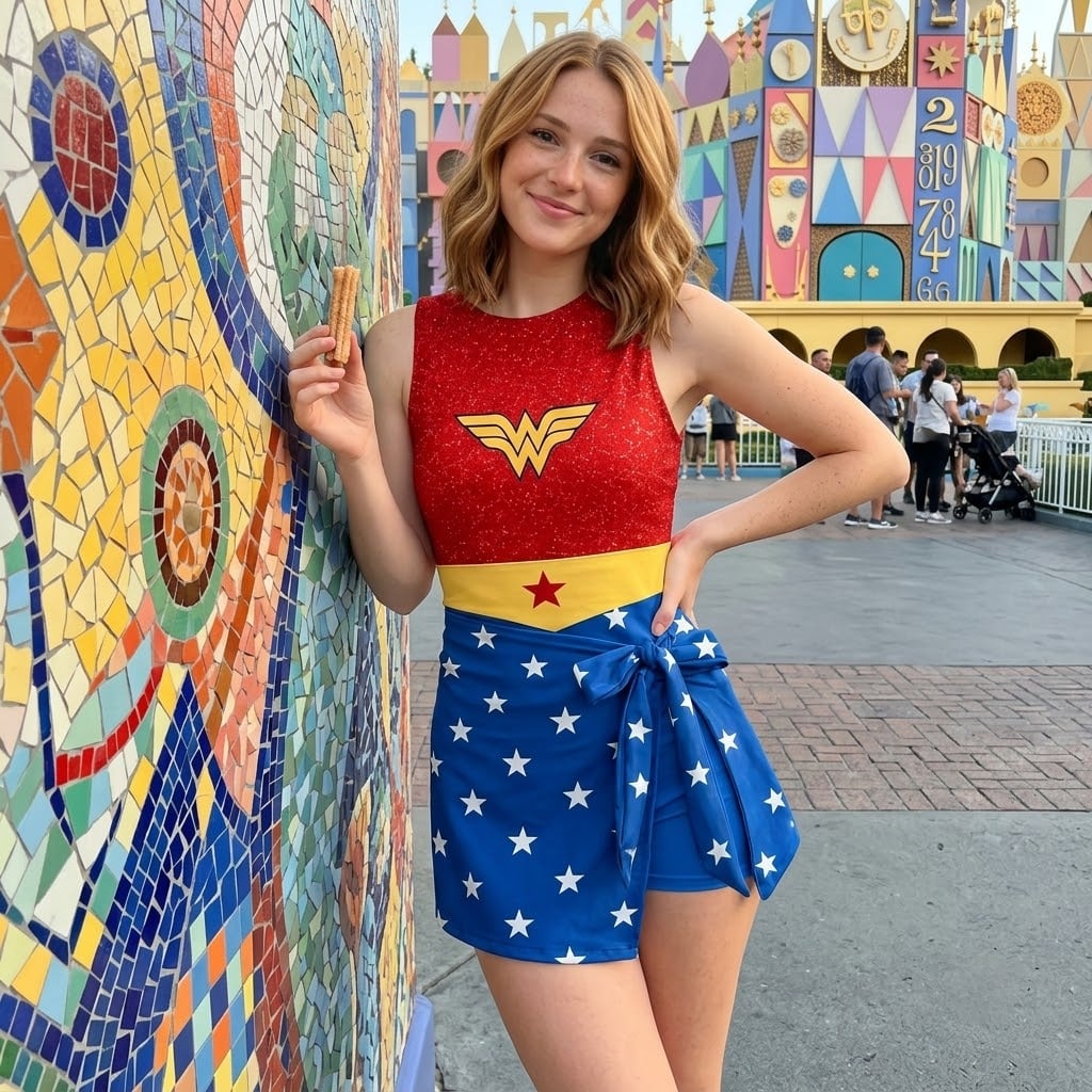 Captain America & Wonder Woman Tennis Dress, Superhero Red Blue Star Print Dress, Women Matching Outfit, Superhero Inspired Theme Park Vacation Clothing - Image 6
