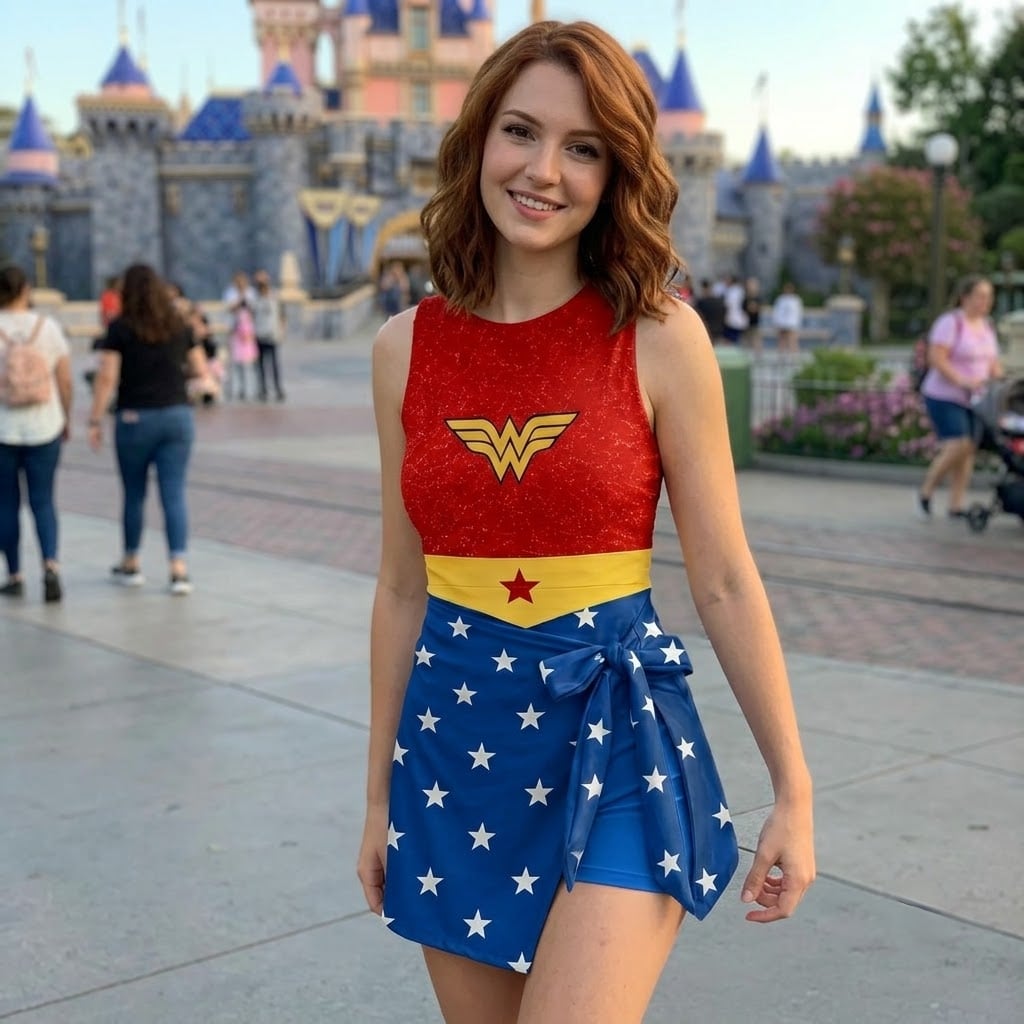 Captain America & Wonder Woman Tennis Dress, Superhero Red Blue Star Print Dress, Women Matching Outfit, Superhero Inspired Theme Park Vacation Clothing - Image 7