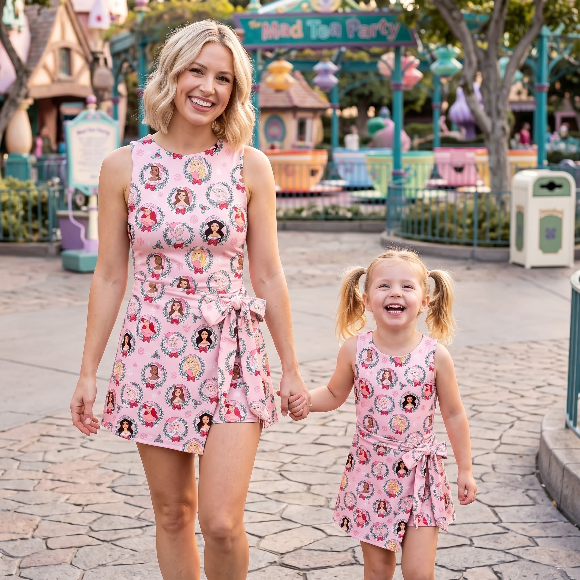Disney Princess Tennis Dress, Pink Princess Character Print Dress, Mother Daughter Matching Outfit, Disney Inspired Theme Park Vacation Clothing