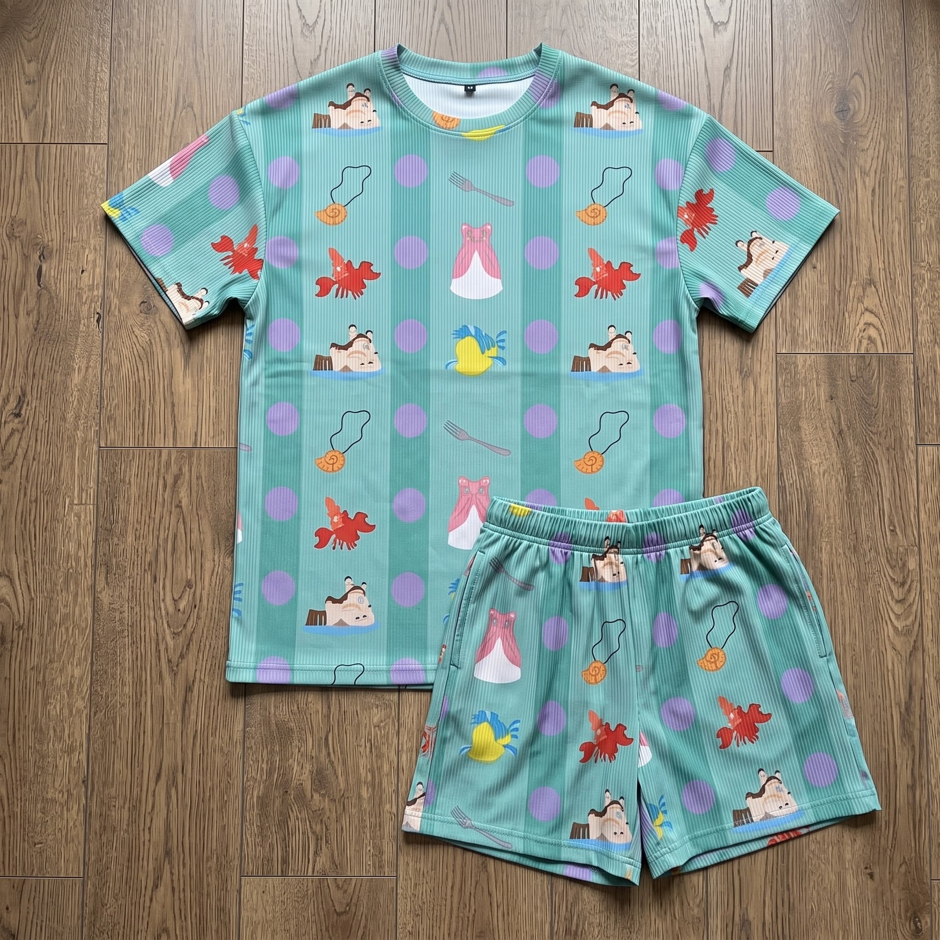 Mermaid Inspired Summer Loungewear Set, Cute Under the Sea Cartoon Pajama Outfit Matching Sleepwear Gift for Mermaid Fans, Cozy Short Sleeve Top and Shorts Set