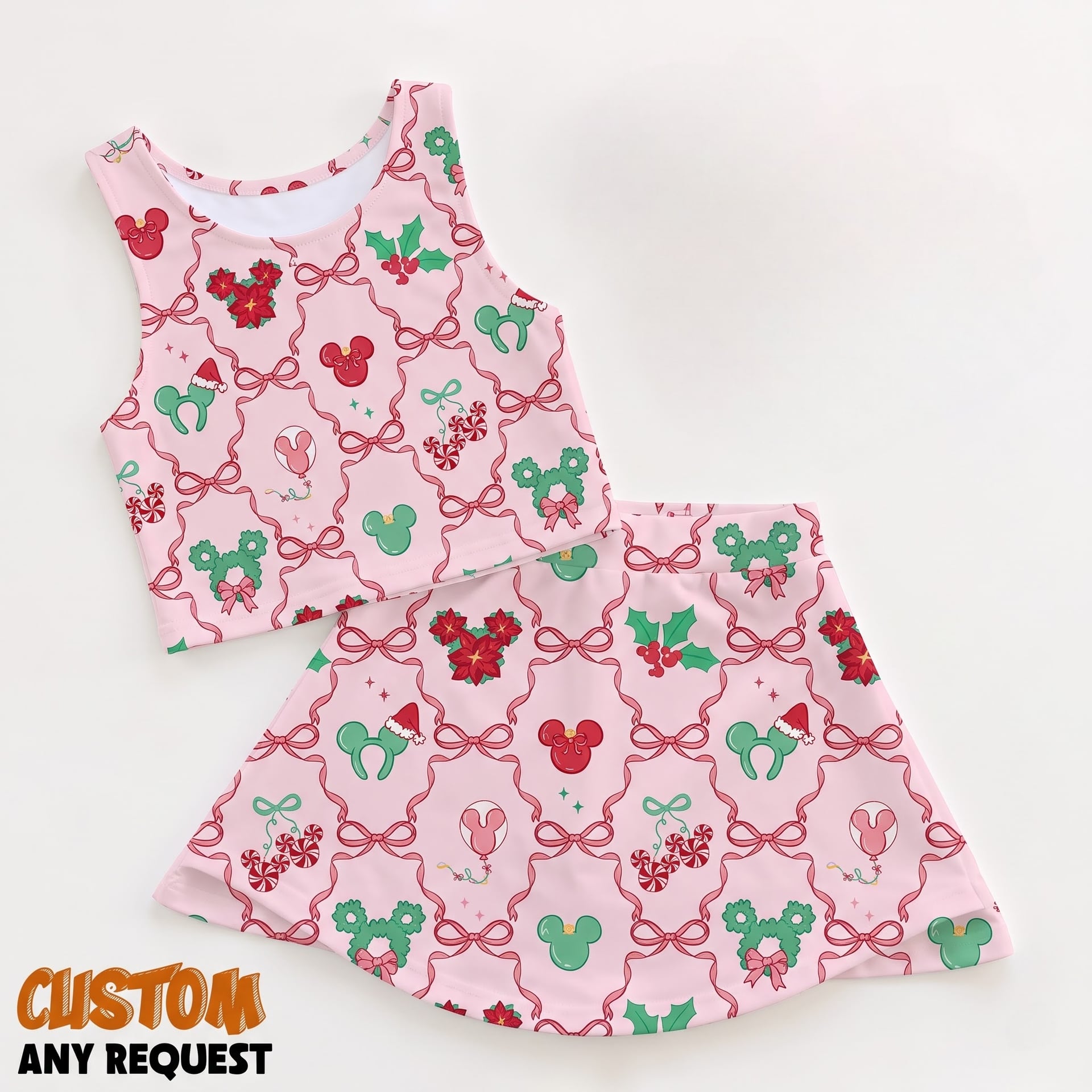 Mickey Inspired Mommy and Me Tennis Dress Set, Cute Pink Holiday Mouse Print Matching Outfit, Sleeveless Tennis Dress Set for Mom and Daughter, Disney Family Vacation Gift