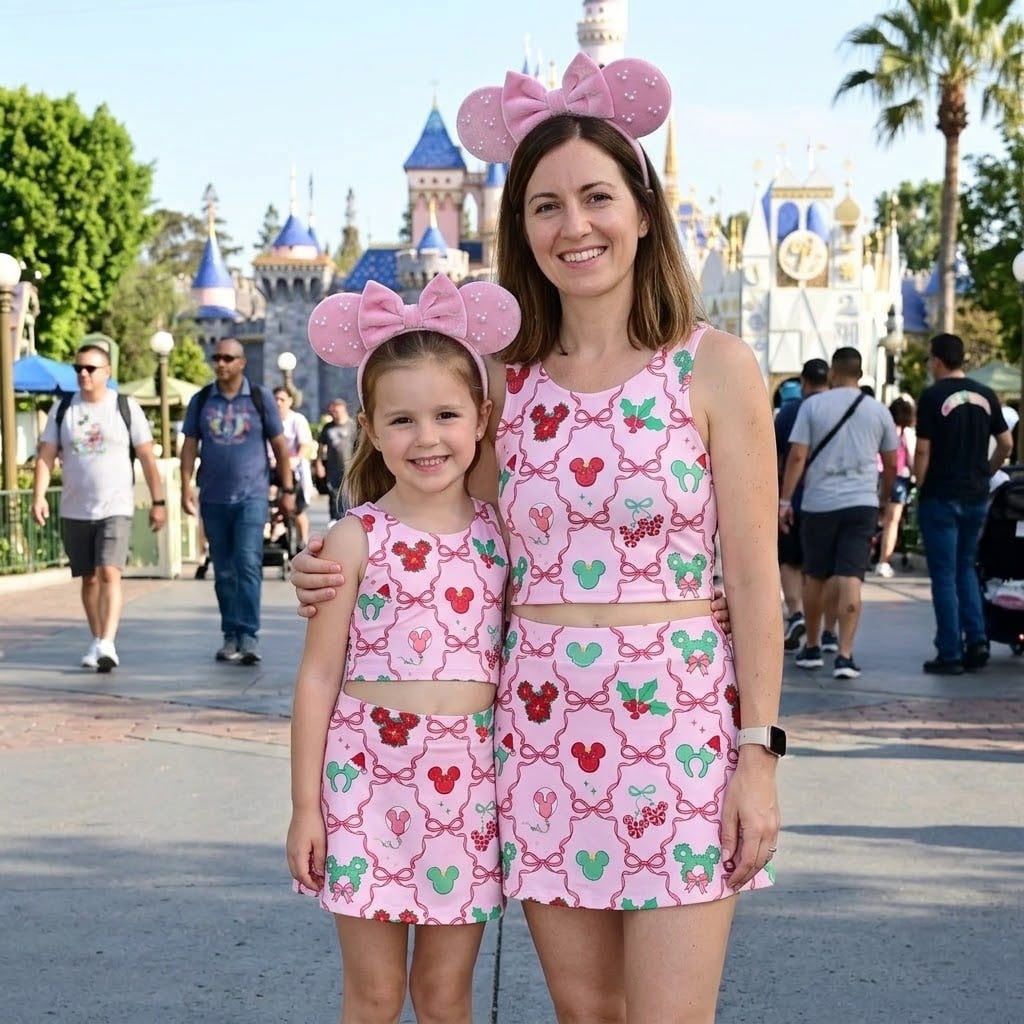Mickey Inspired Mommy and Me Tennis Dress Set, Cute Pink Holiday Mouse Print Matching Outfit, Sleeveless Tennis Dress Set for Mom and Daughter, Disney Family Vacation Gift - Image 5