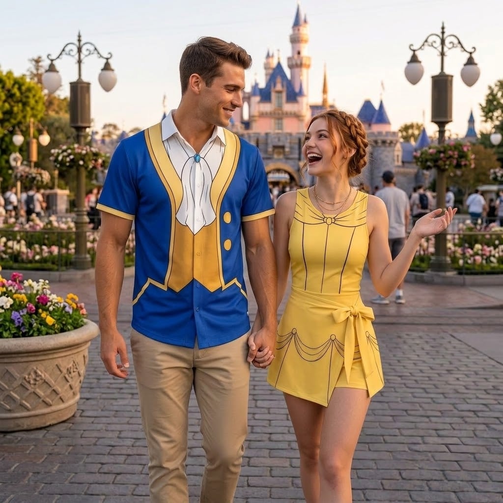 Beauty and the Beast Inspired Couples Matching Outfit, Prince and Belle Tennis Dress, Fairytale Disney Park Outfit, Romantic Vacation Gift for Him and Her - Image 2