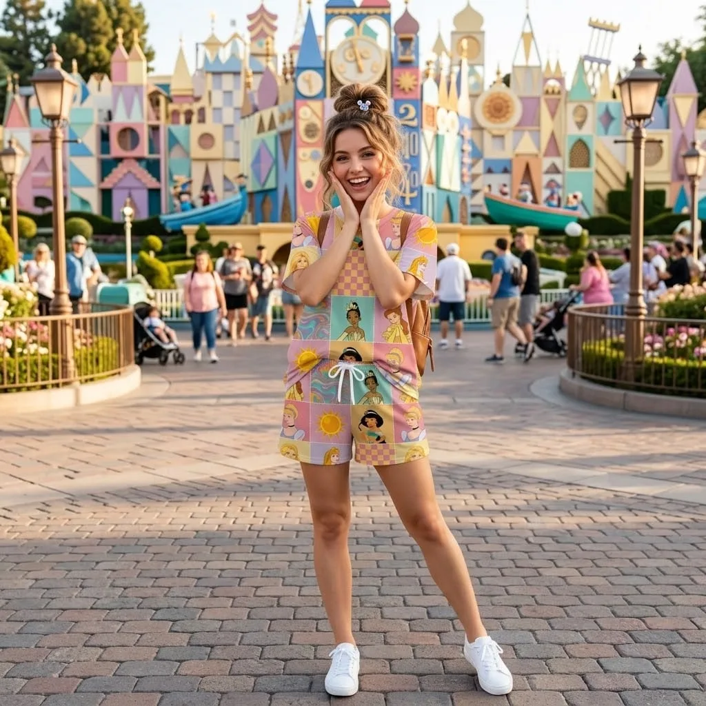 Princess Disney Summer Loungewear Set, Princess Patchwork Pajama Outfit - Image 3
