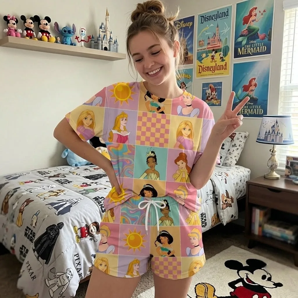 Princess Disney Summer Loungewear Set, Princess Patchwork Pajama Outfit - Image 5