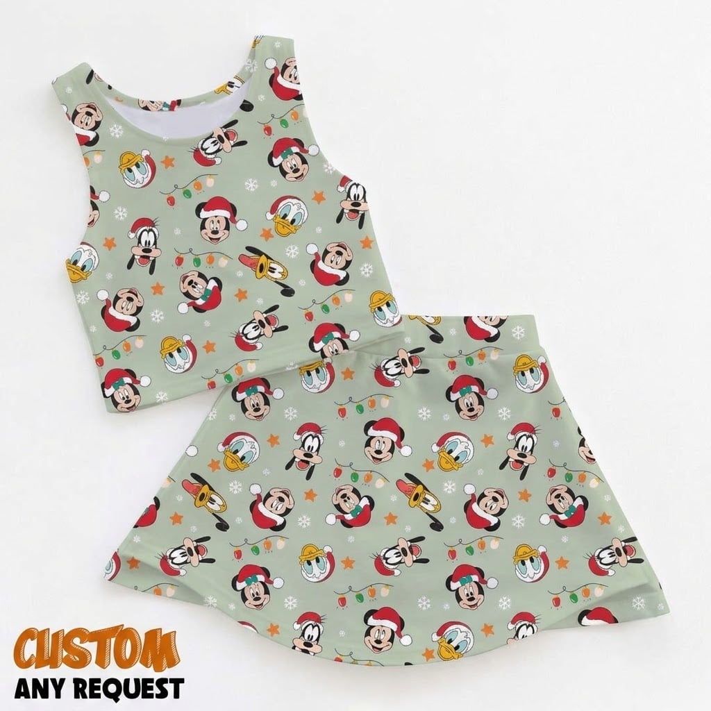 Christmas Mickey Inspired Tennis Dress Skirt, Cute Holiday Character Print Outfit, Festive Disney Christmas Vacation Gift for Women Girls