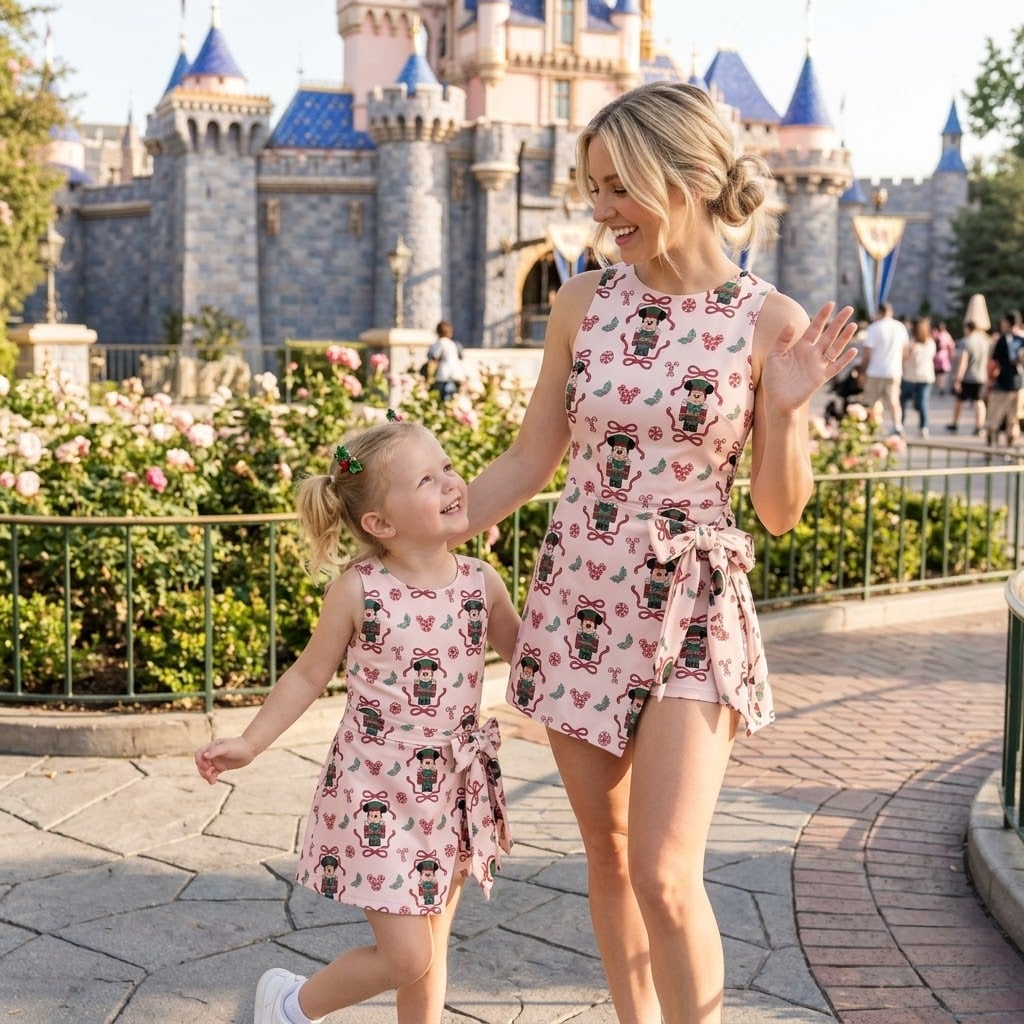 Christmas Nutcracker Inspired Tennis Dress Skirt, Mother Daughter Matching Outfit, Pink Holiday Mickey Nutcracker Dress, Disney Christmas Vacation Gift for Women Girls