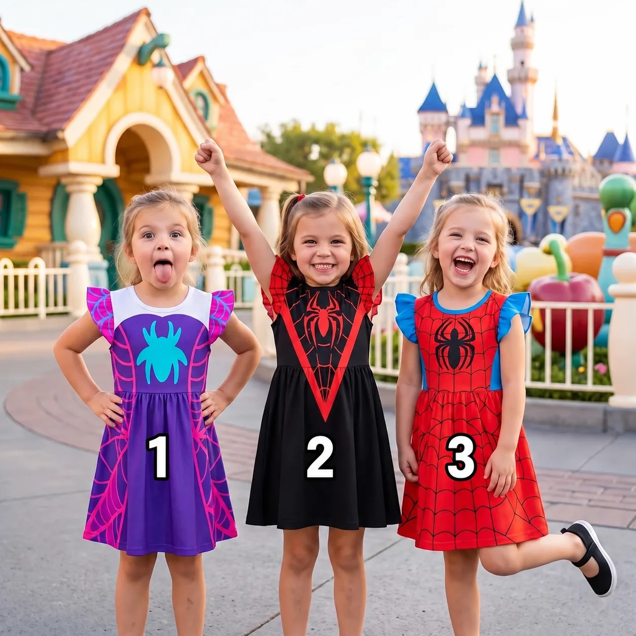 Spider Hero Matching Kids Dress, Superhero Character Costume Outfit, Web Pattern Princess Dress, Theme Park Vacation Clothes - Image 5