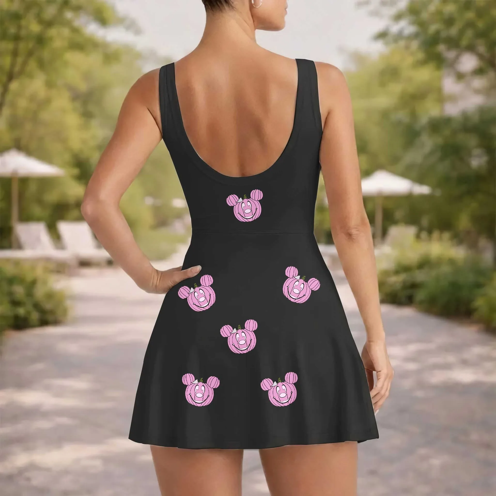 Pink Halloween Mickey Pumpkins Wrap Skort Dress, Mickey Halloween Matching Outfits, Mickey's Not So Scary Halloween Party Dress - Image 7