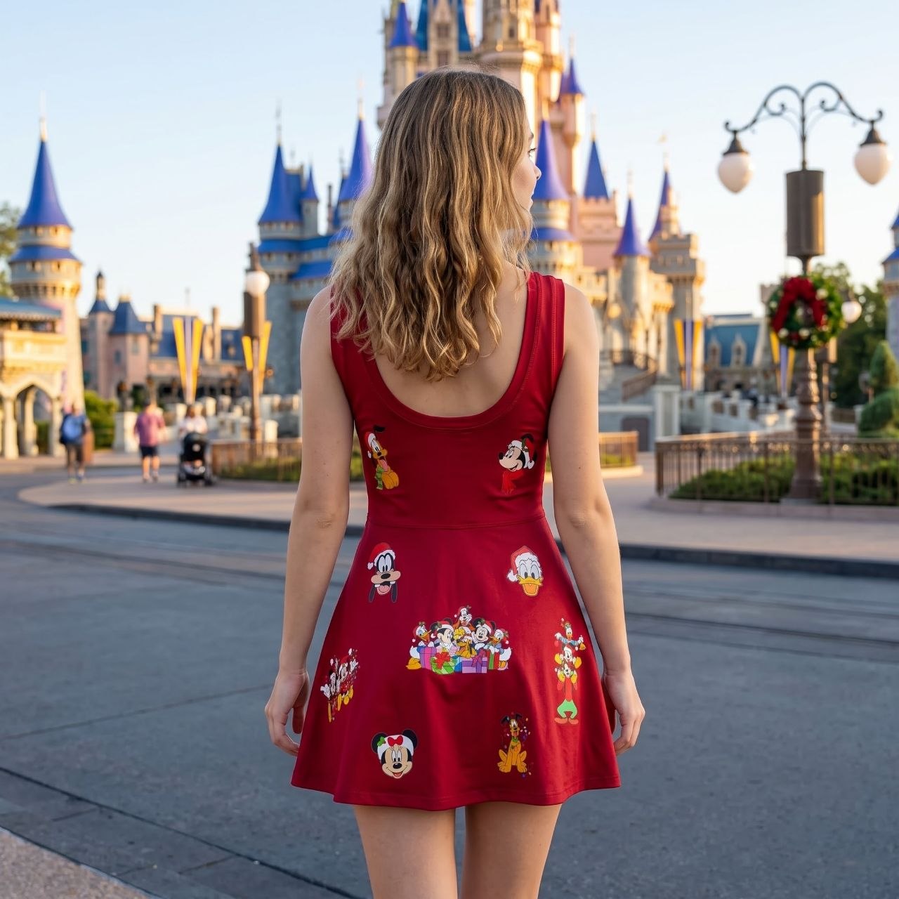 Mickey & Friends Christmas Tennis Dress, Holiday Cartoon Character Skort Dress, Theme Park Vacation Outfit, Cute Red Christmas Dress, Magical Travel Clothing - Image 3