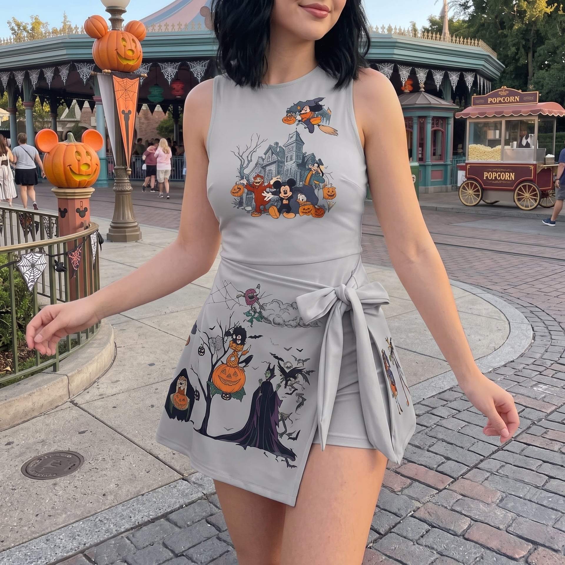 Disney Mickey & Friends Halloween Inspired Tennis Dress, Haunted Character Pumpkin Print Outfit, Halloween Park Vacation Dress for Women