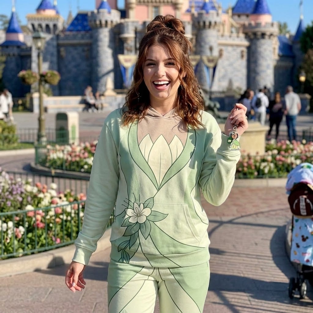 Princess Tiana & Prince Naveen Inspired Hoodie Jogger Set, Green Lily Flower Frog Princess Matching Couple Tracksuit, Disney Park Outfit Men Women - Image 3