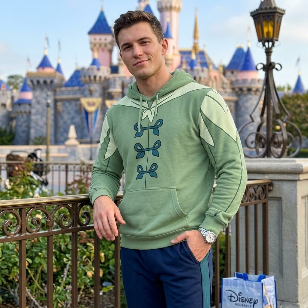 Princess Tiana & Prince Naveen Inspired Hoodie Jogger Set, Green Lily Flower Frog Princess Matching Couple Tracksuit, Disney Park Outfit Men Women - Image 2