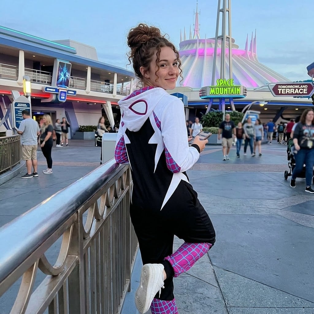 Spider Gwen Inspired Cosplay Hoodie Jogger Set, Pink Purple Web Superhero Tracksuit, Gwen Stacy Hooded Sweatshirt & Pants, Disney Park Outfit Women - Image 4