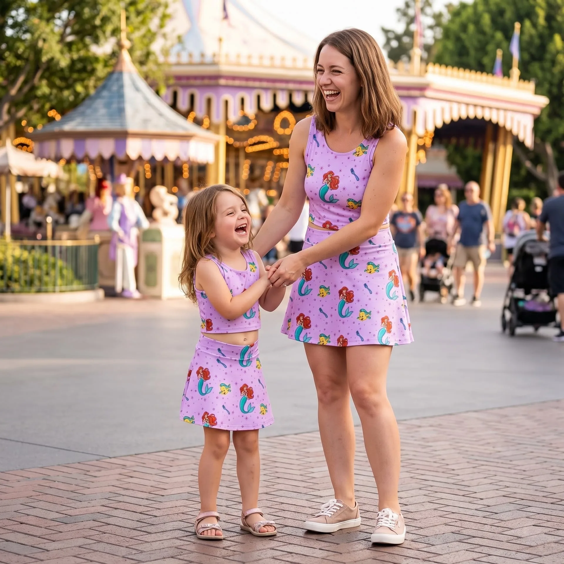 Little Mermaid Ariel & Flounder Inspired Summer Dress Set, Seashell Star & Under the Sea Character Print Outfit, Cute Disney Vacation Dress for Women Girls - Image 2